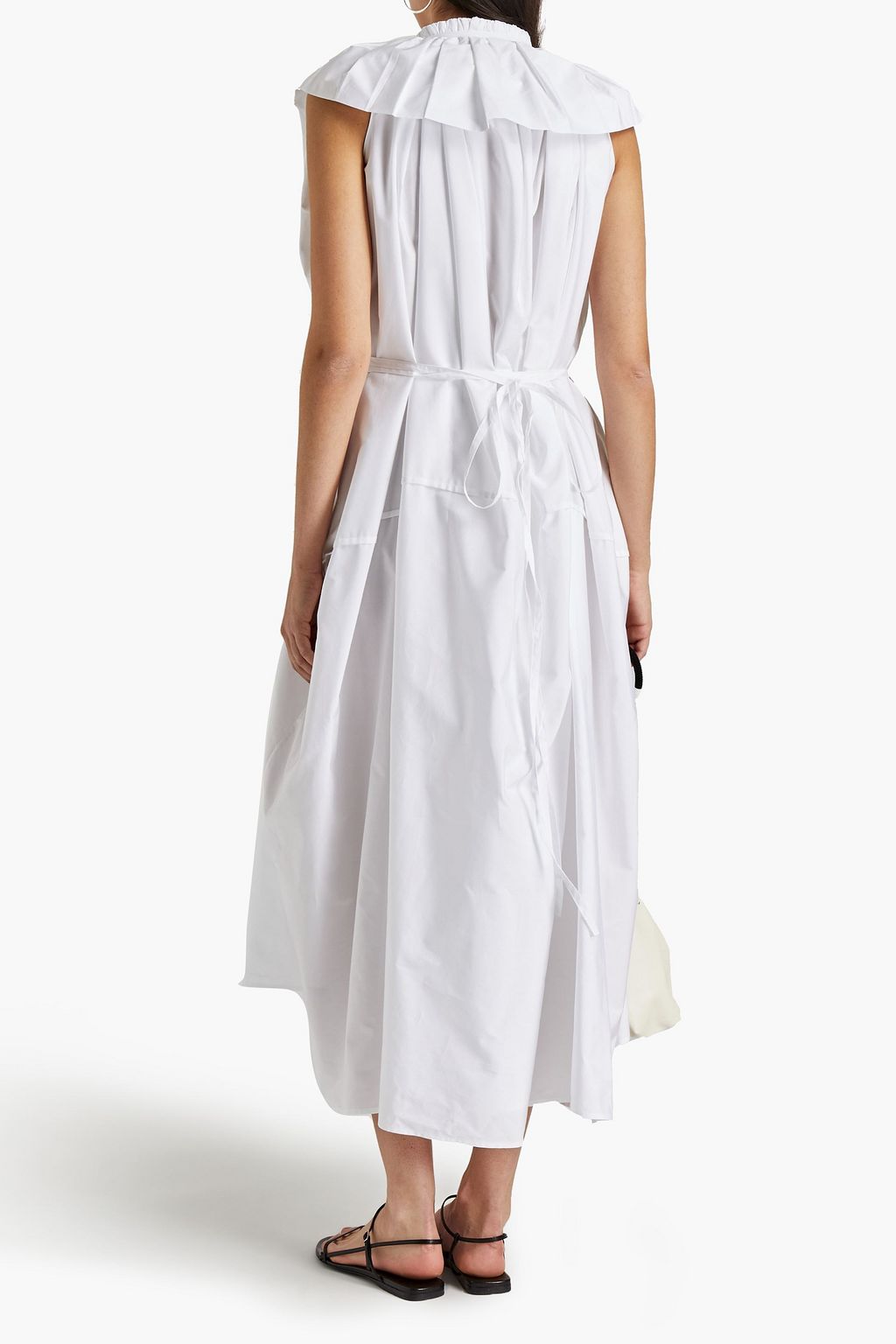 JIL SANDER Belted pleated cotton-poplin midi dress
