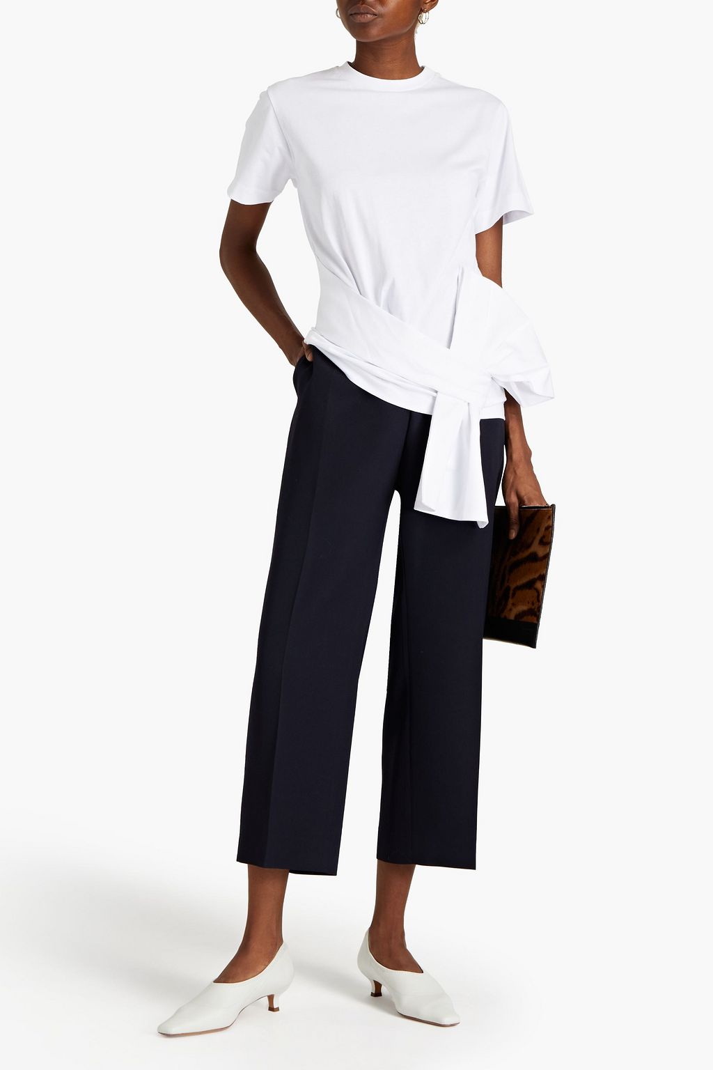 VICTORIA, VICTORIA BECKHAM Bow-embellished stretch-cotton jersey T-shirt