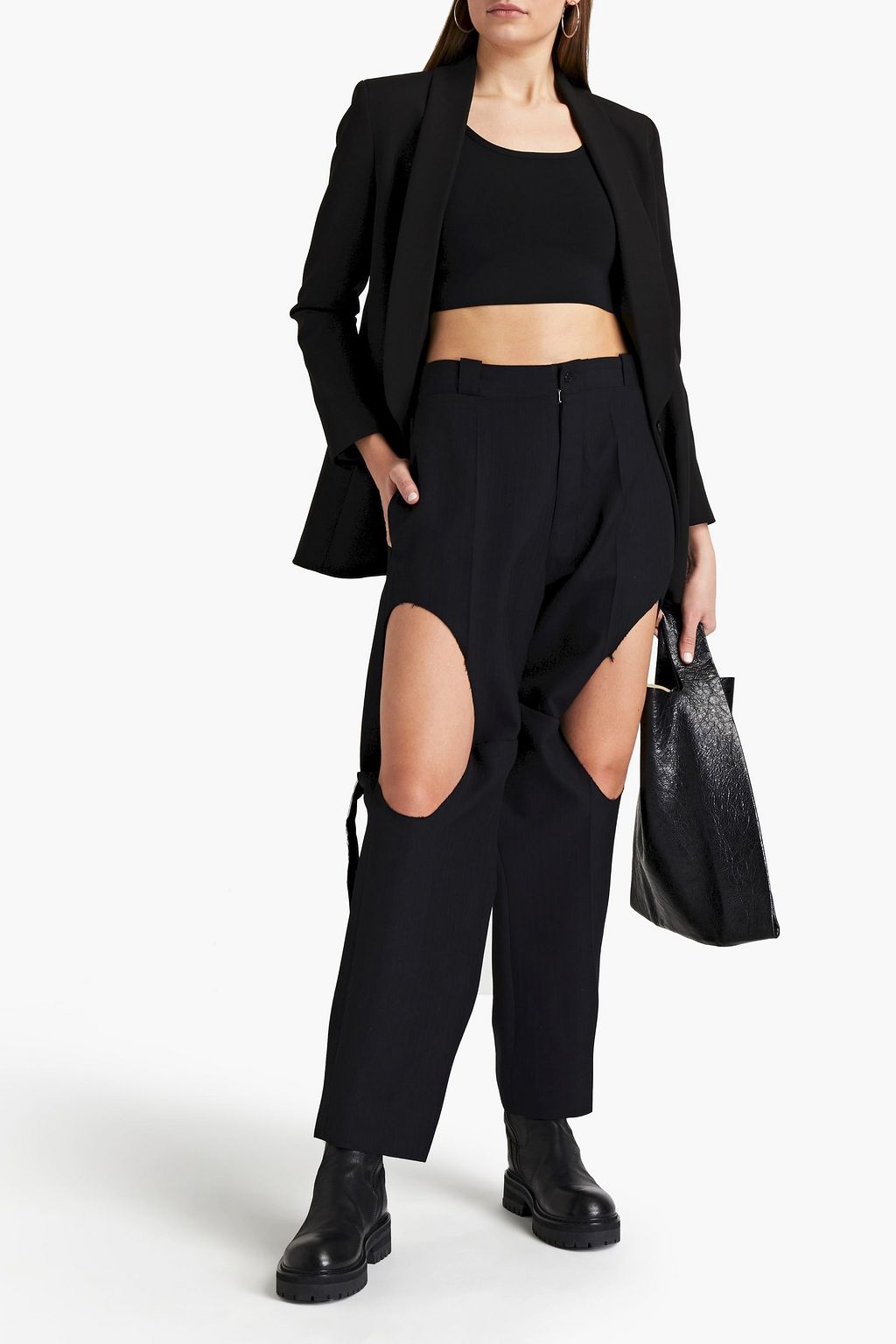 MAISON MARGIELA Cutout frayed wool straight-leg pants