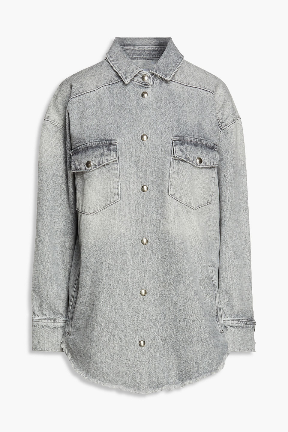 Iro Woman Frayed Faded Denim Shirt Gray Size 34