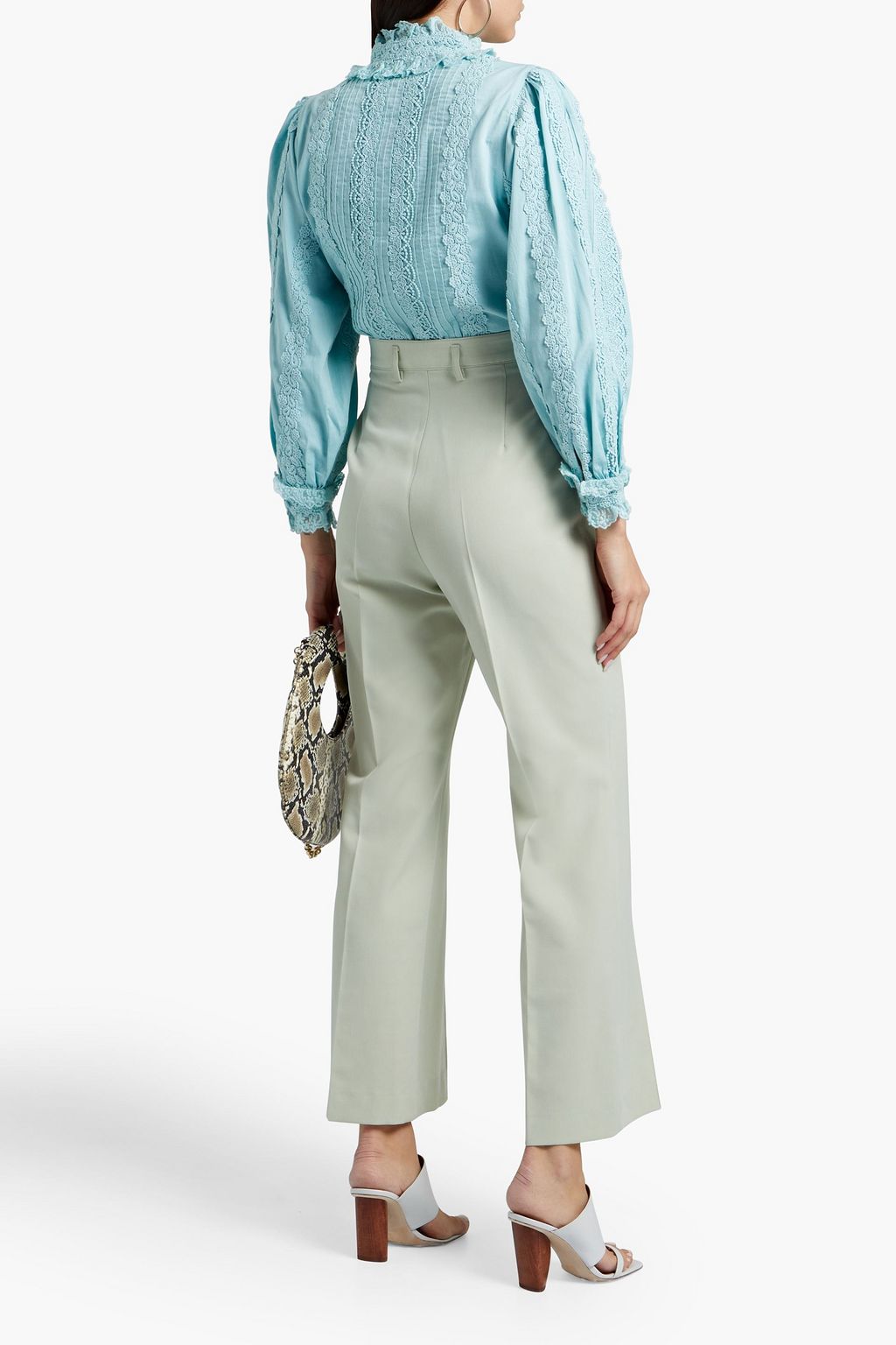 ALICE + OLIVIA Yvette pintucked guipure lace-trimmed cotton blouse