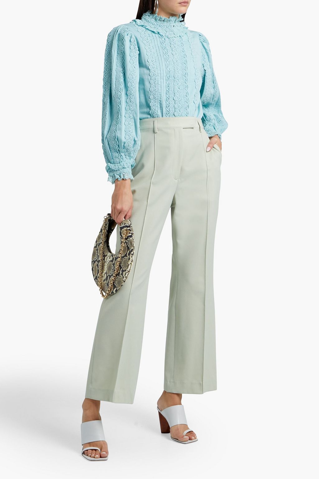 ALICE + OLIVIA Yvette pintucked guipure lace-trimmed cotton blouse