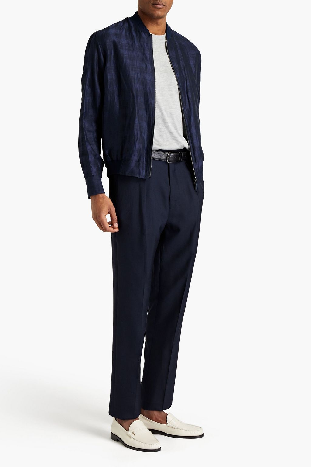 BRIONI Checked linen and cotton-blend bomber jacket