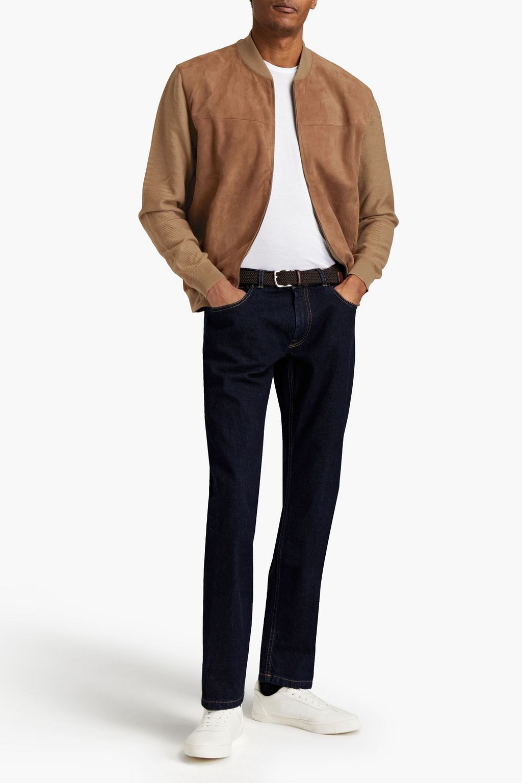 BRIONI Wool-paneled suede bomber jacket