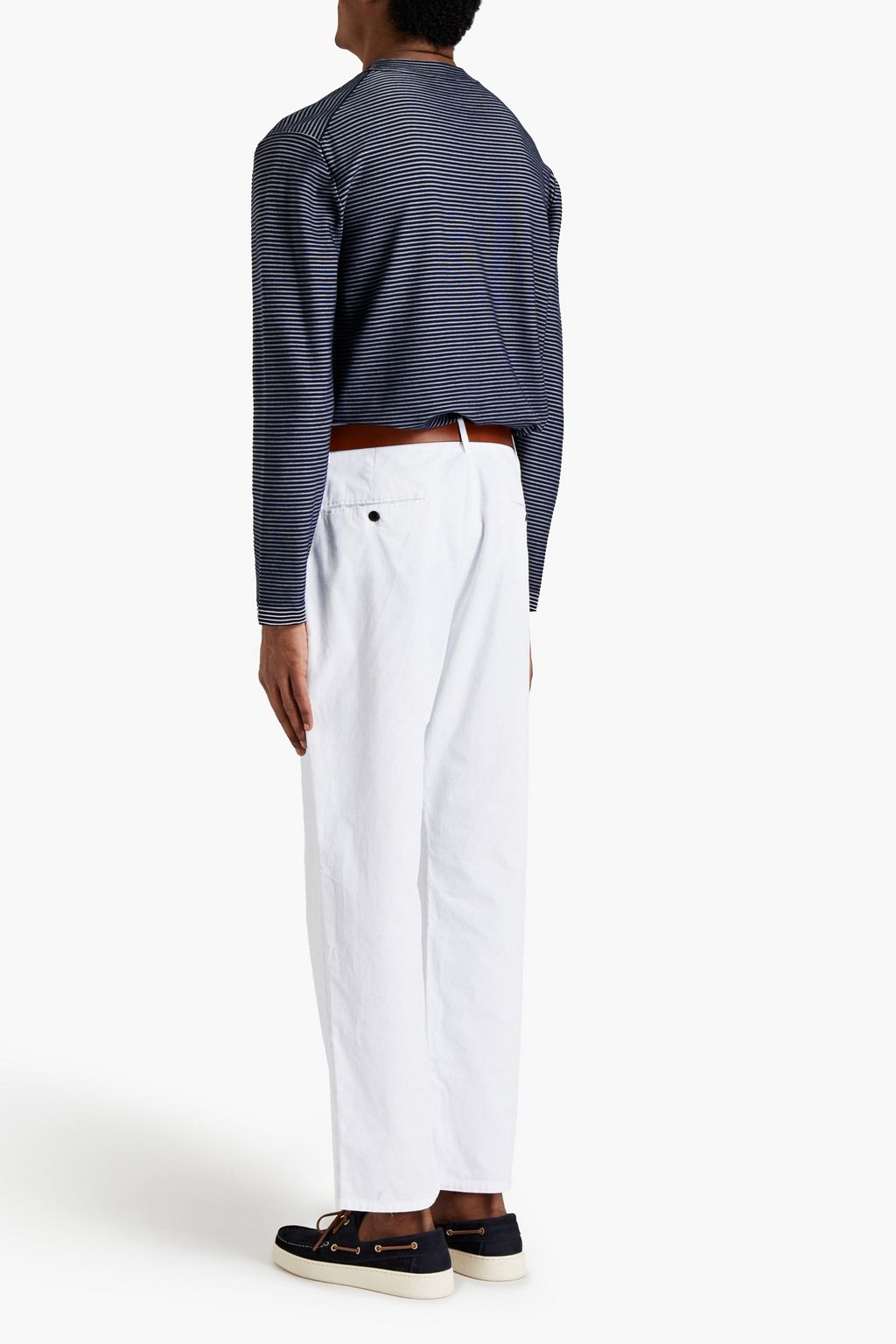 BRIONI Ribbed striped cotton and silk-blend jersey T-shirt