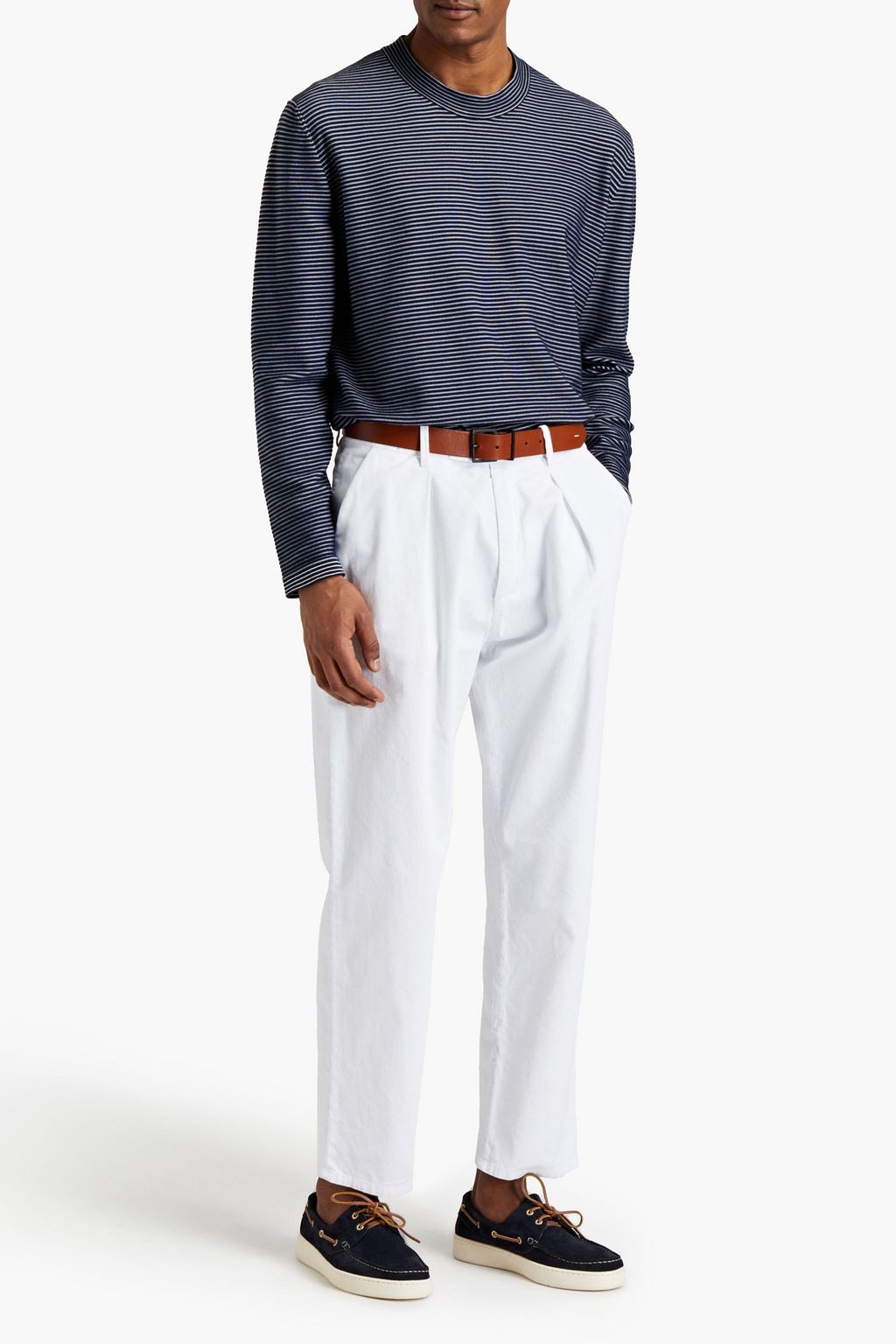 BRIONI Ribbed striped cotton and silk-blend jersey T-shirt