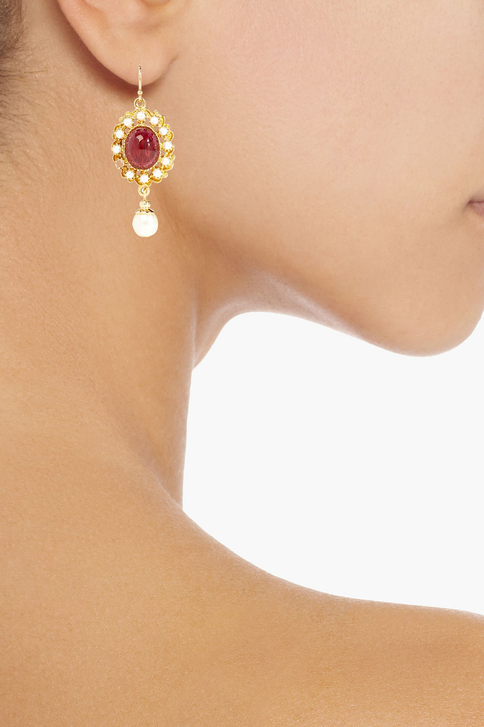 Ben-amun 24-karat Gold-plated, Stone And Faux Pearl Earrings In Red