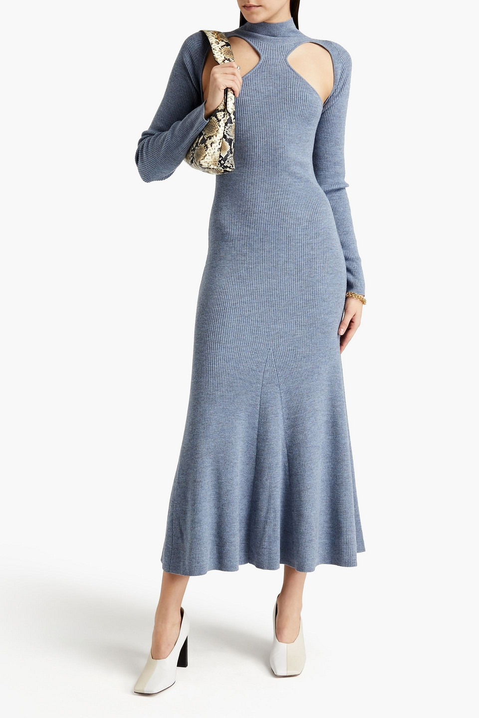 Nanushka Cutout Ribbed Wool-blend Midi Dress In Blue