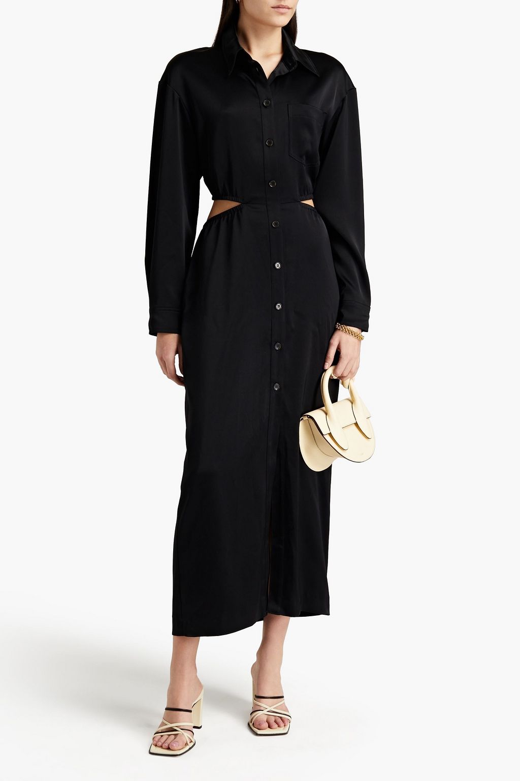 NANUSHKA Cutout satin midi shirt dress