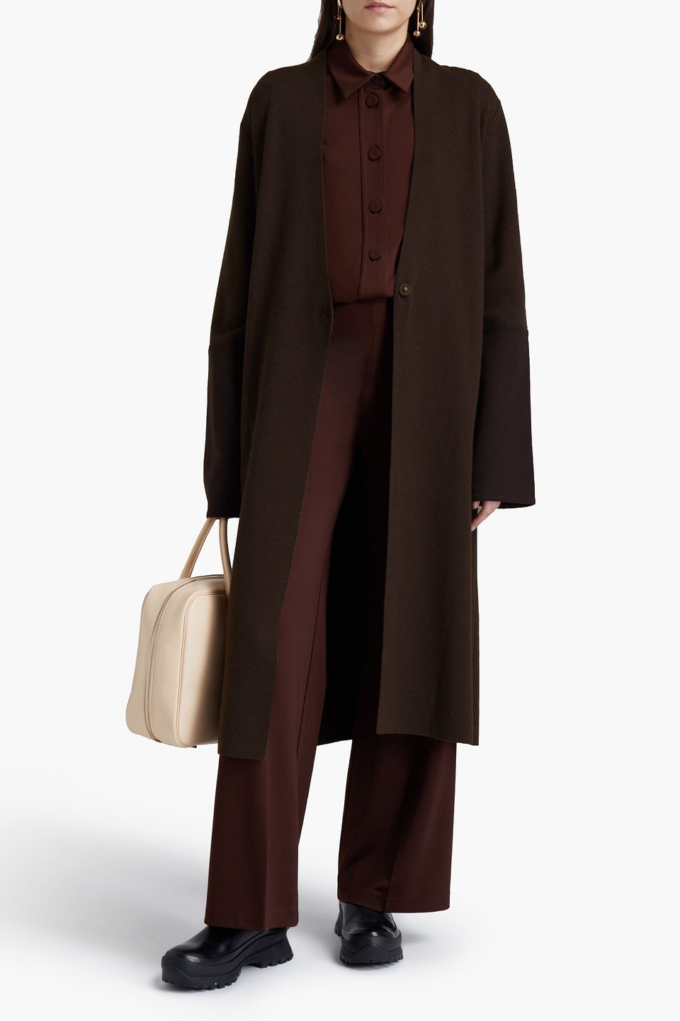 Jil Sander Cashmere-felt Cardigan In Brown