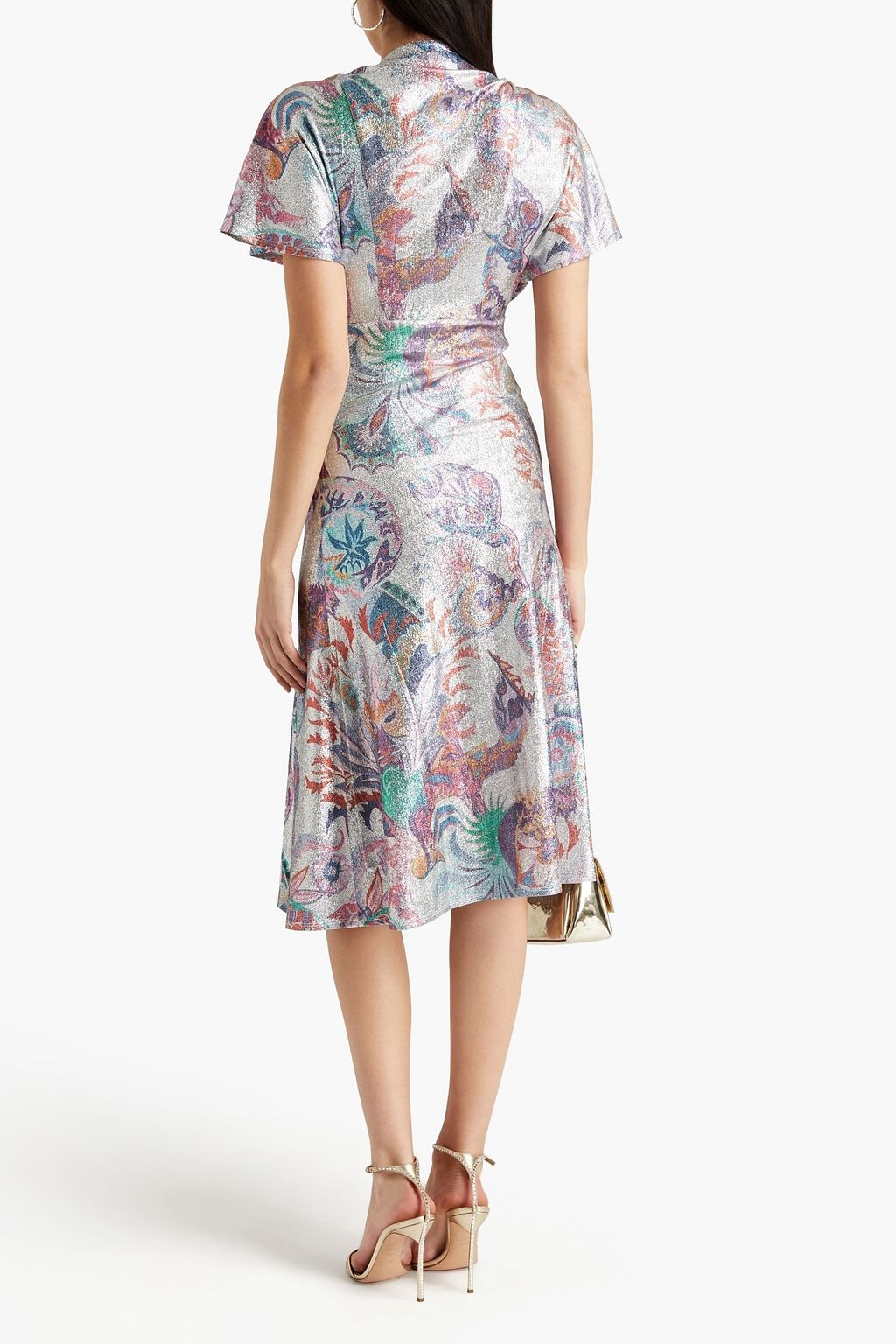 RABANNE Metallic printed stretch-jersey midi dress