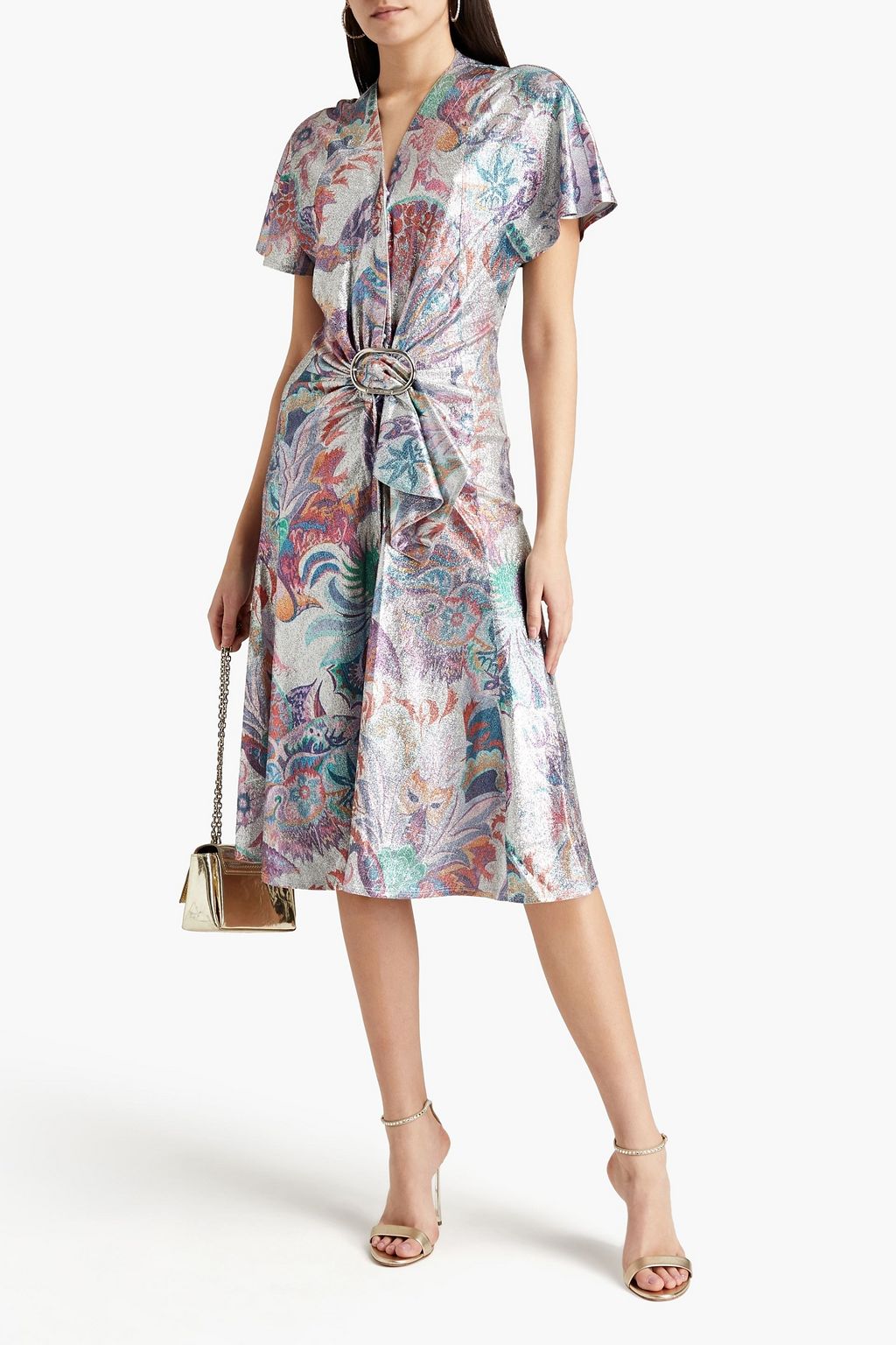 RABANNE Metallic printed stretch-jersey midi dress