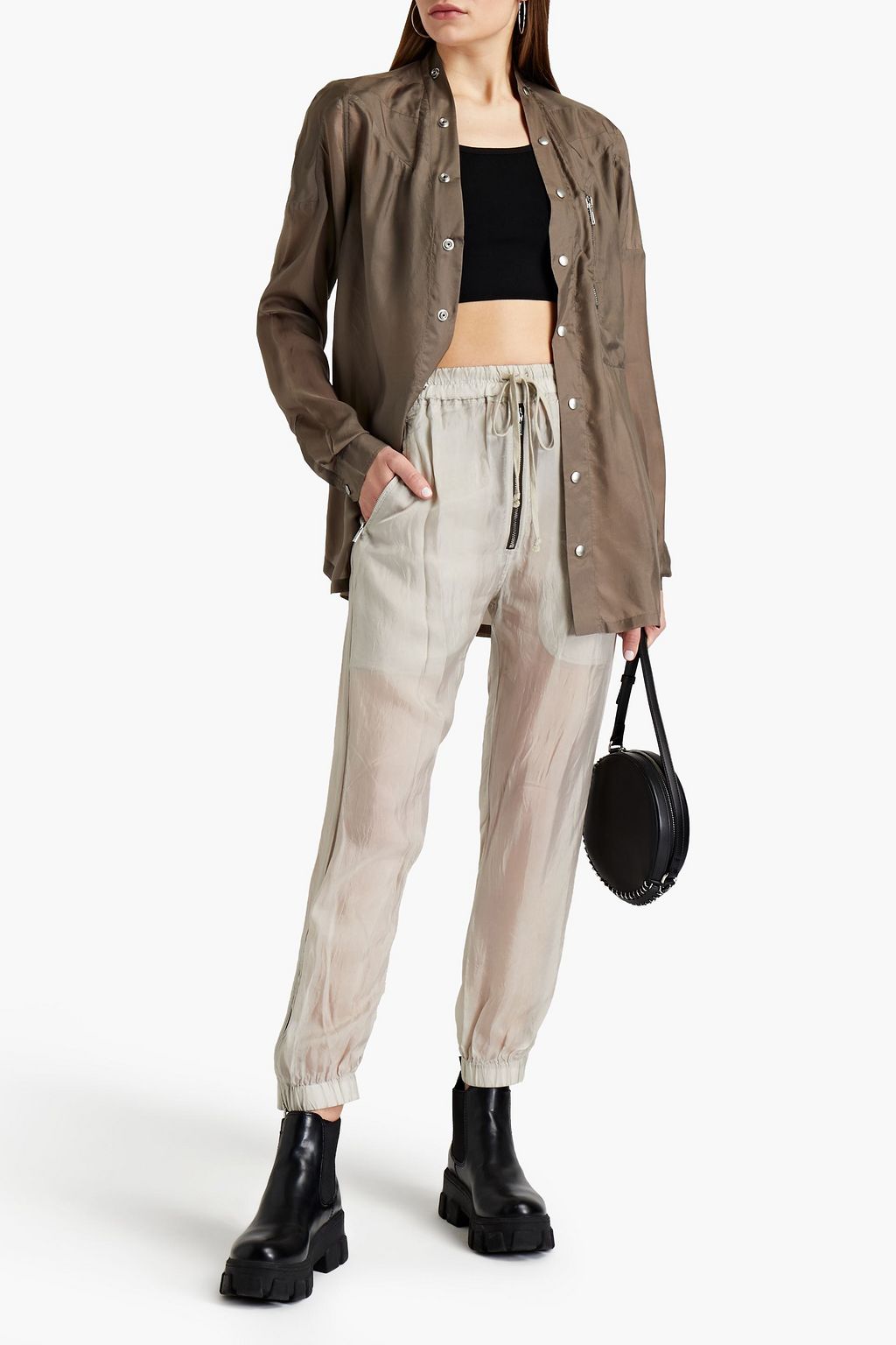 RICK OWENS Cropped cupro tapered pants
