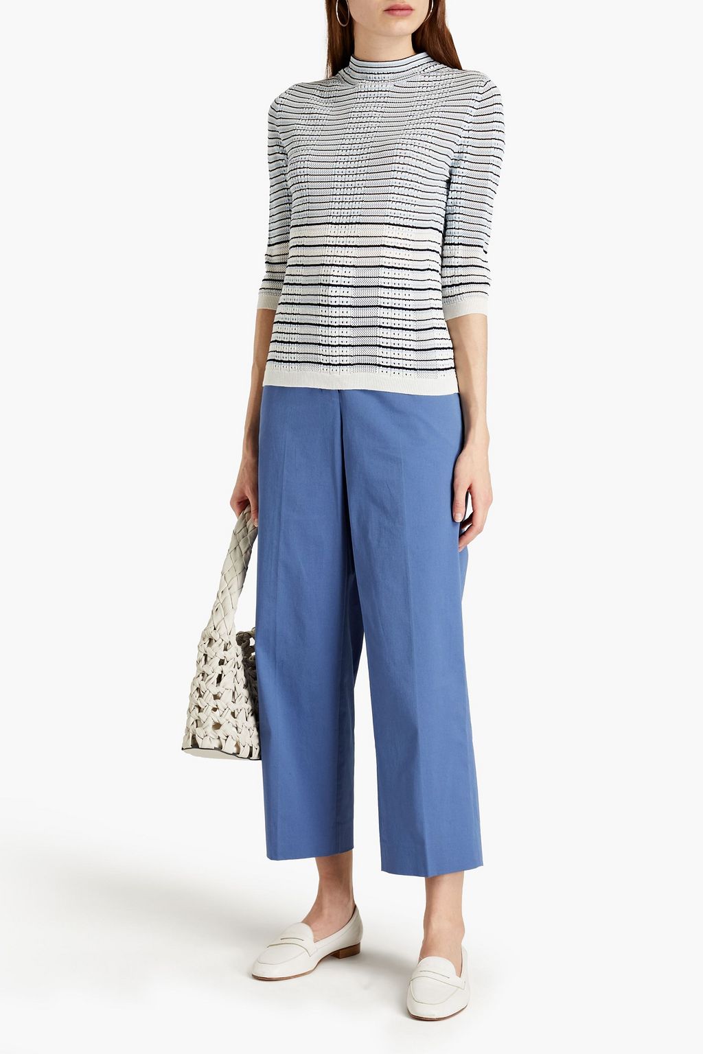 PAUL SMITH Striped pointelle-knit cotton turtleneck sweater