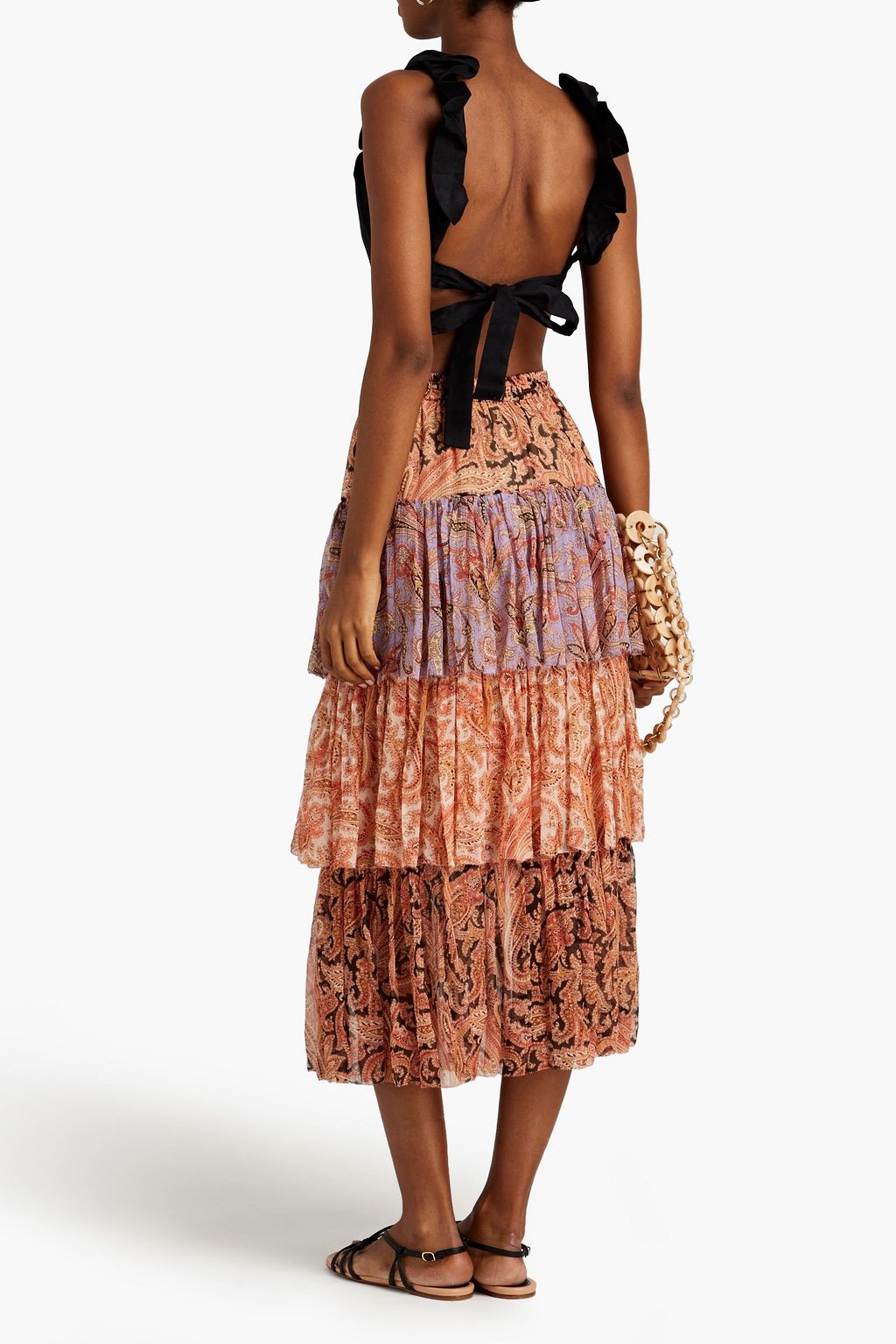 Orange Botanica tiered printed silk 