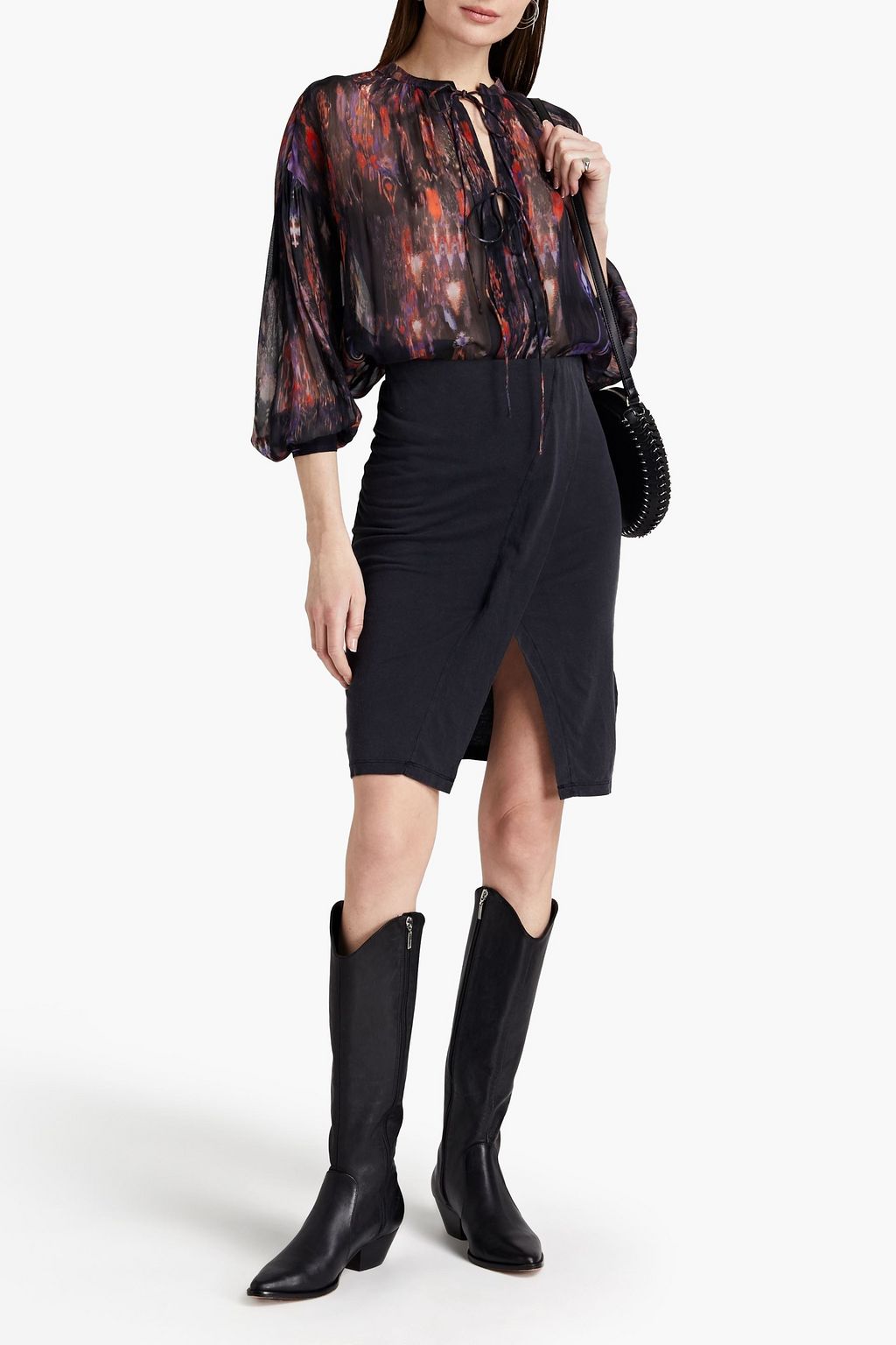 IRO Delna wrap-effect Lyocell and cotton-blend jersey skirt