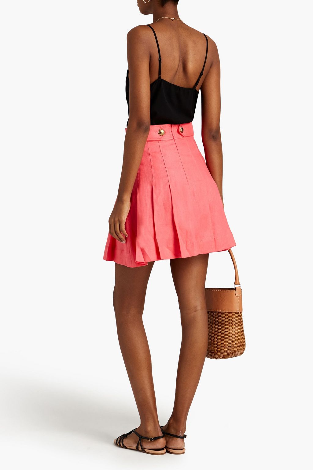 ZIMMERMANN The Lovestruck embellished pleated slub linen mini skirt