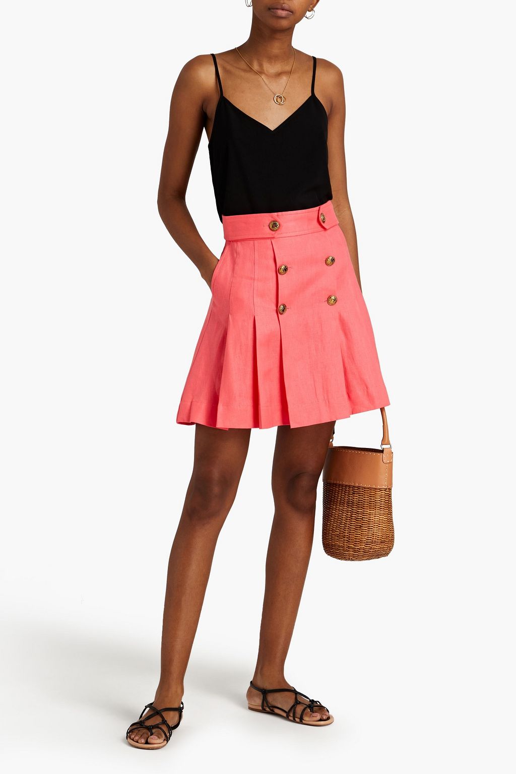 ZIMMERMANN The Lovestruck embellished pleated slub linen mini skirt