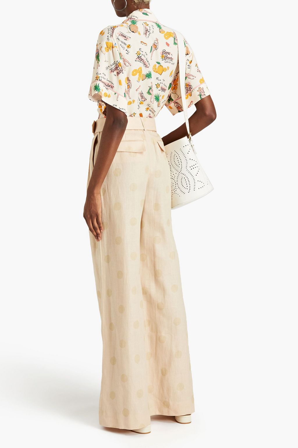 ZIMMERMANN Pleated polka-dot linen and cotton-blend wide-leg pants