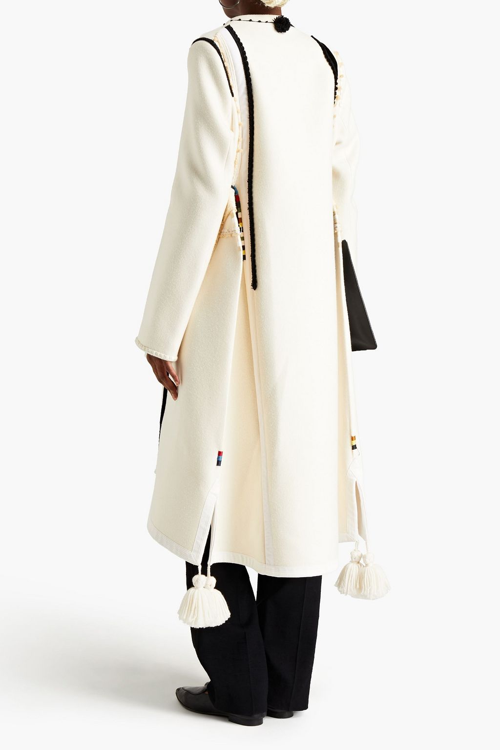 JIL SANDER Crochet-trimmed tasseled embroidered wool-felt coat