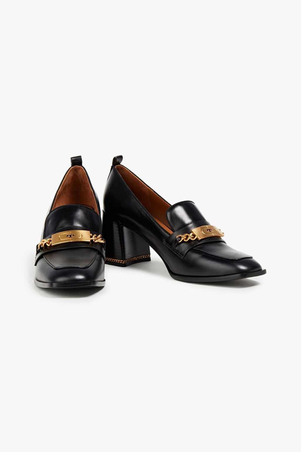 TORY BURCH Chain-embellished leather pumps