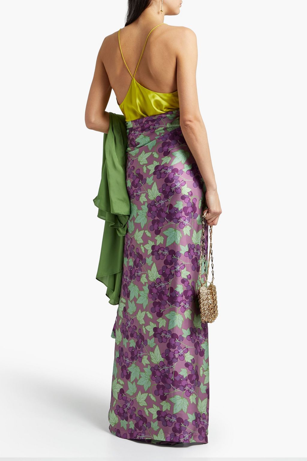 ANDREA IYAMAH Vine printed satin maxi wrap skirt