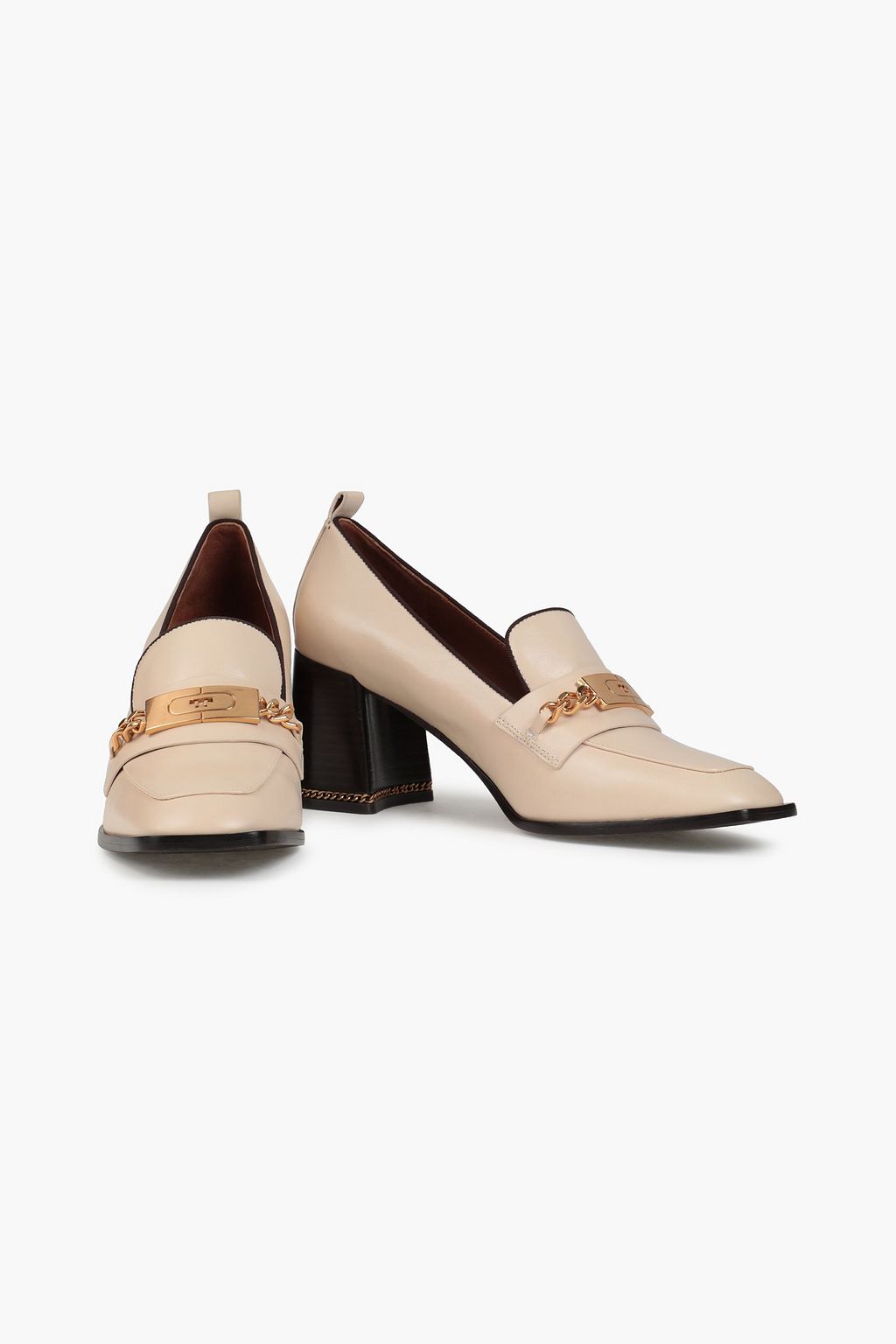 TORY BURCH Chain-embellished leather pumps