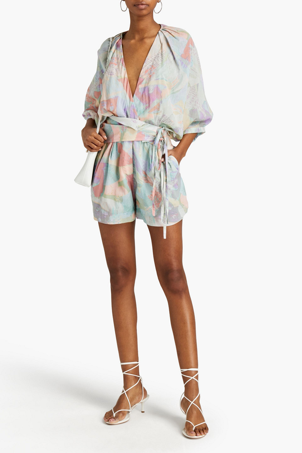 IRO CERAN WRAP-EFFECT PRINTED COTTON PLAYSUIT 3074457345628775724