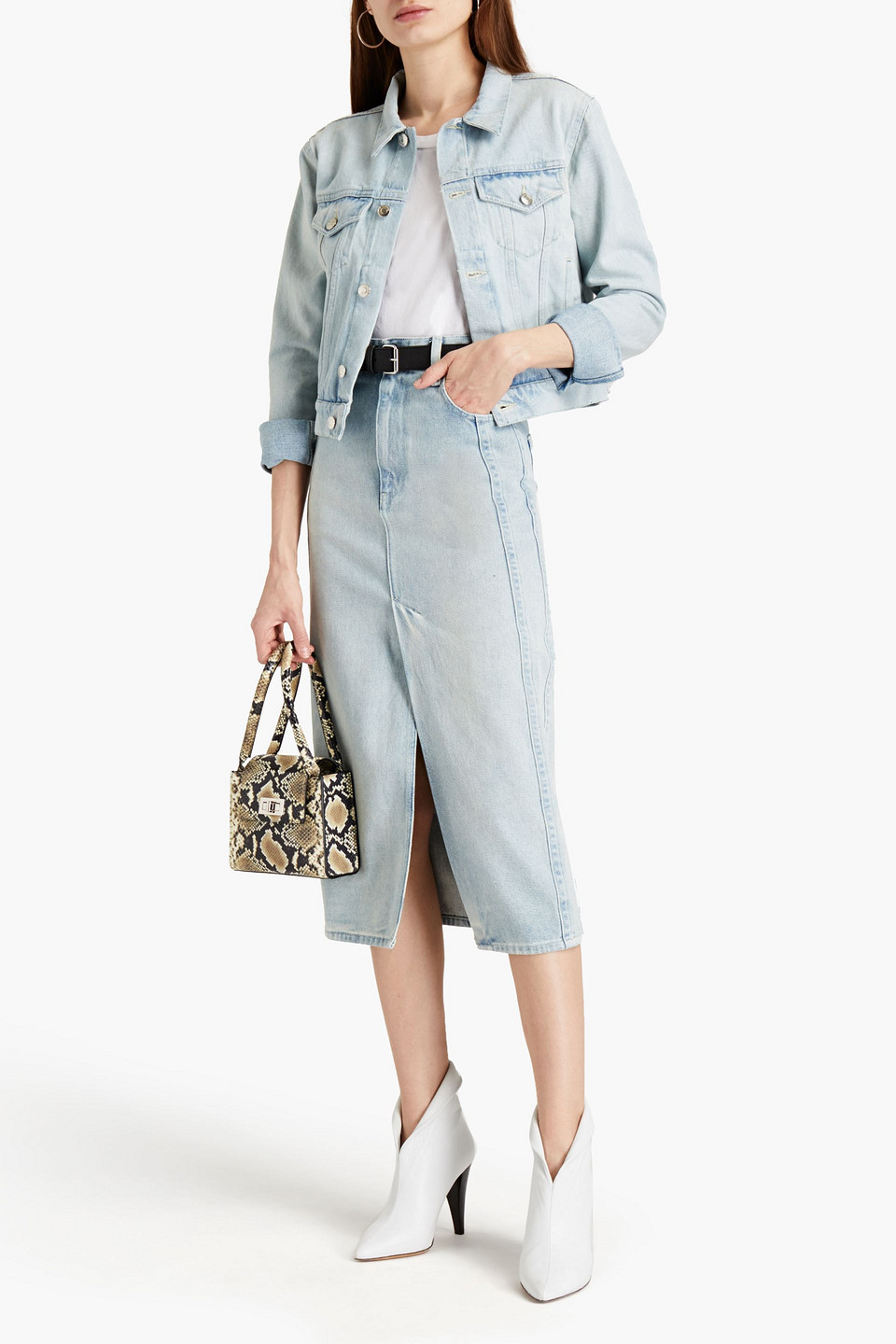 Iro Missa Faded Denim Midi Skirt In Blue