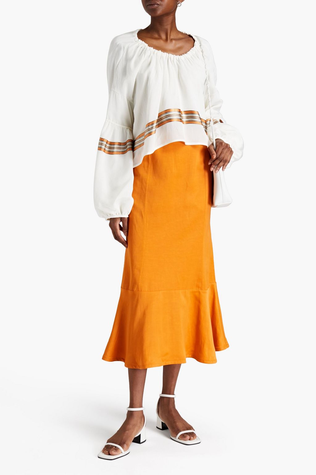 JIL SANDER Fluted shantung midi skirt