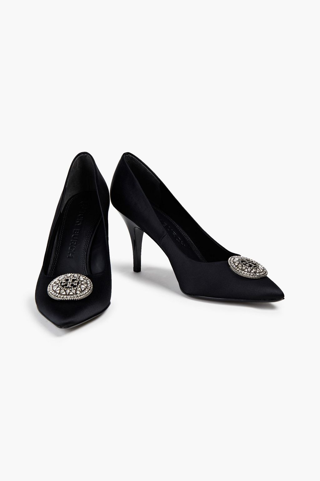 Black Embellished satin pumps | TORY BURCH | THE OUTNET