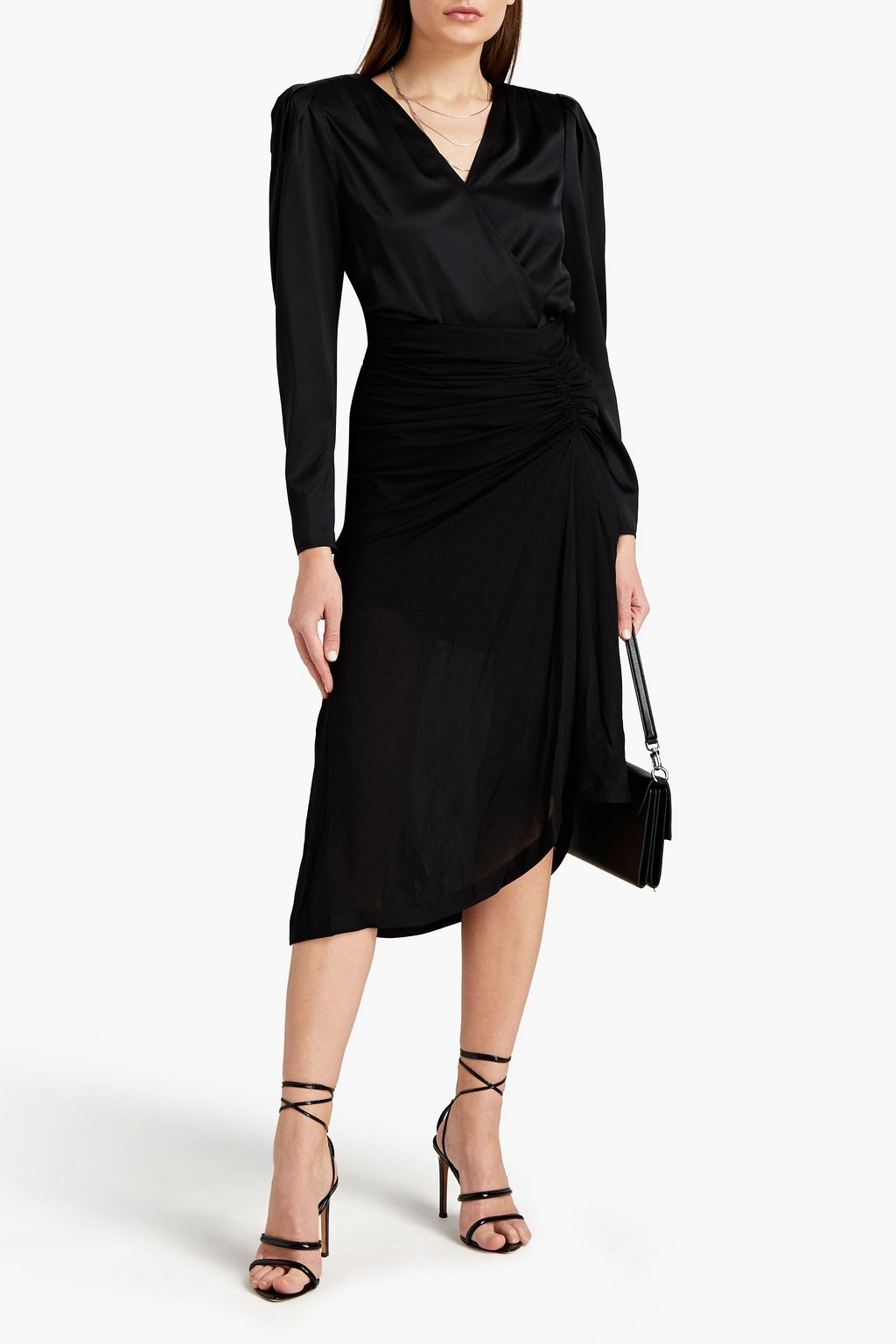 IRO Akeno ruched gauze midi skirt