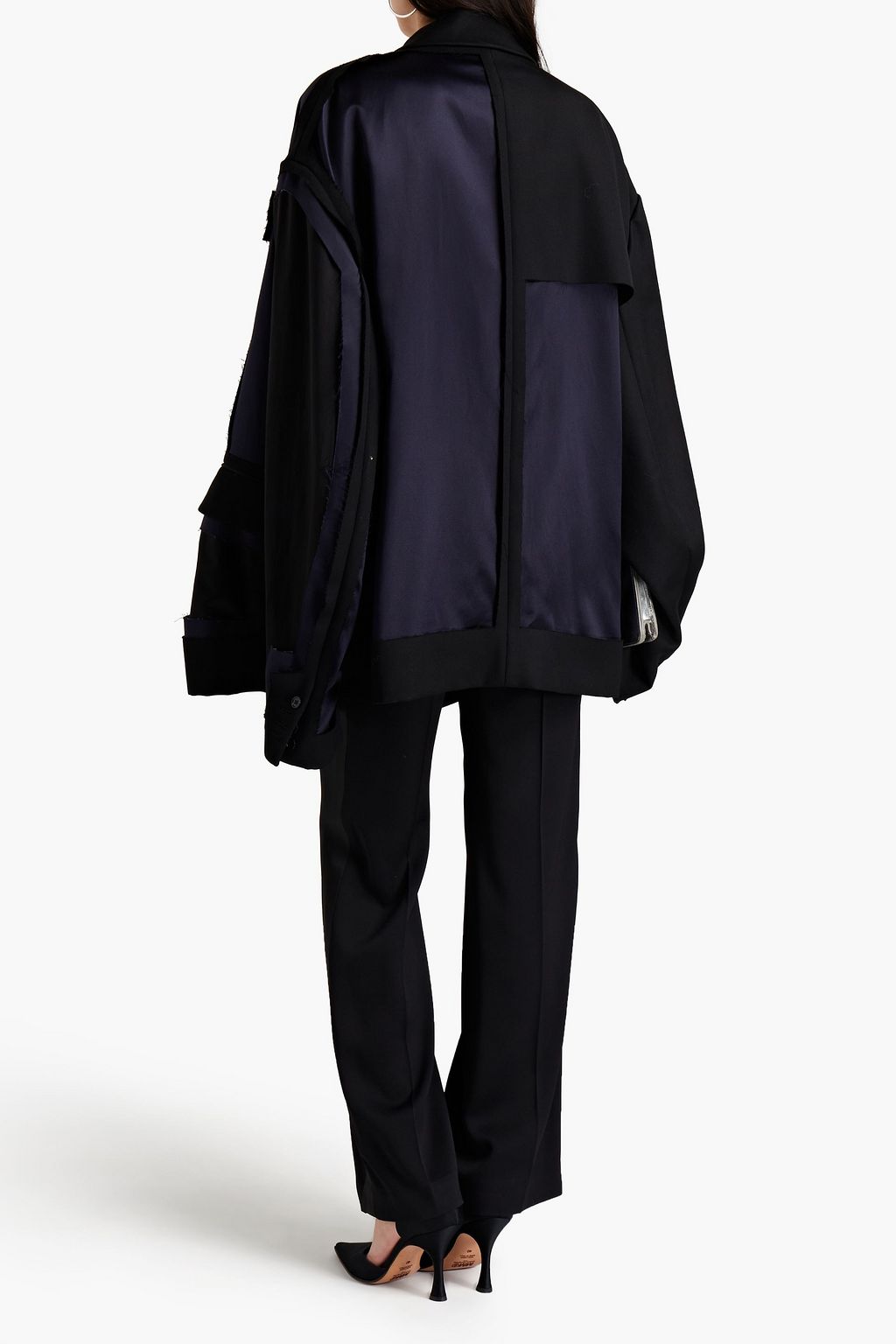 MAISON MARGIELA Double-breasted satin-paneled distressed cotton and silk-blend twill blazer