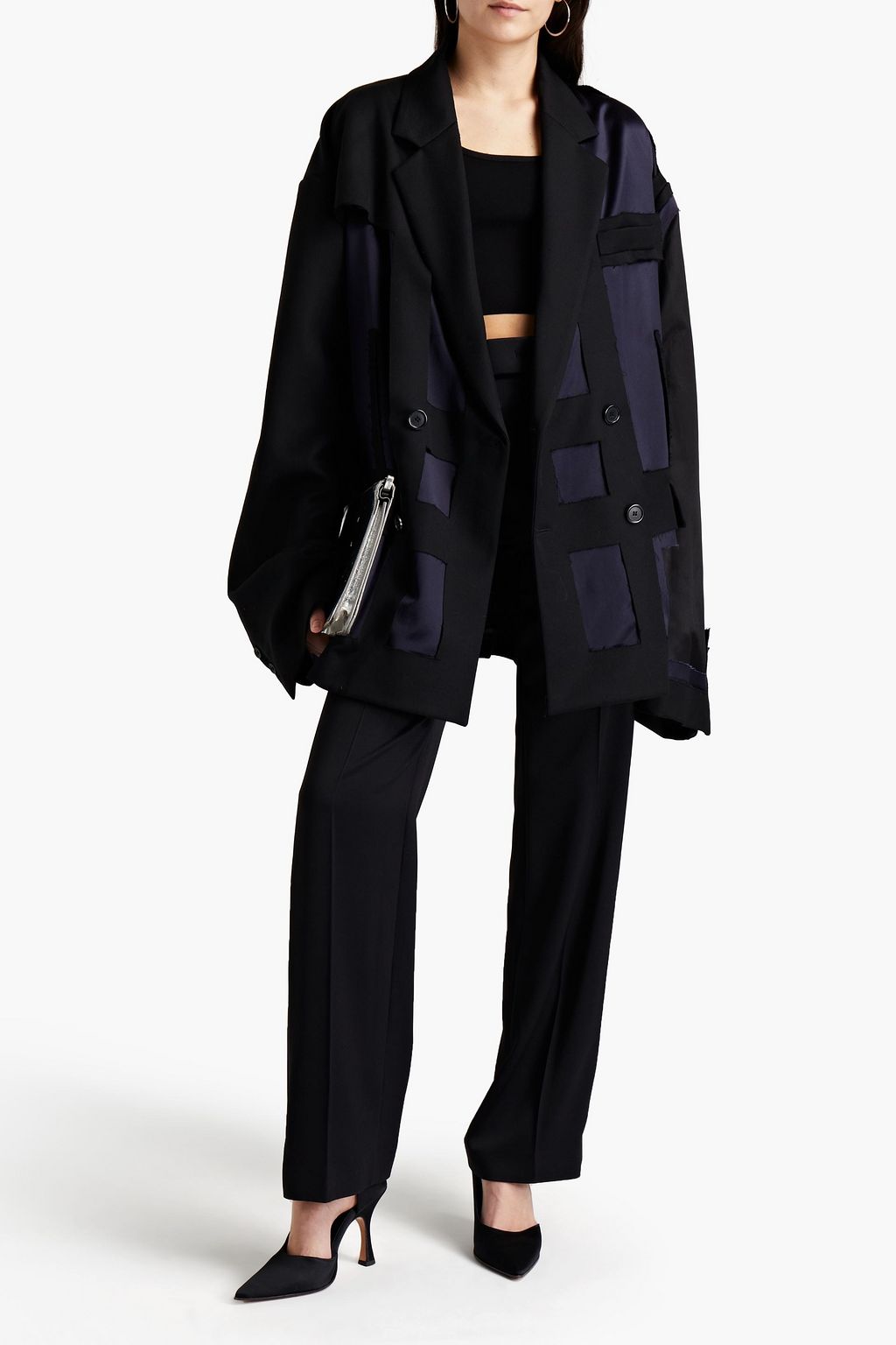 MAISON MARGIELA Double-breasted satin-paneled distressed cotton and silk-blend twill blazer