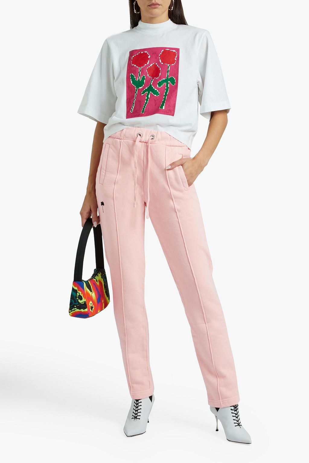 PALM ANGELS Embroidered French cotton-terry track pants