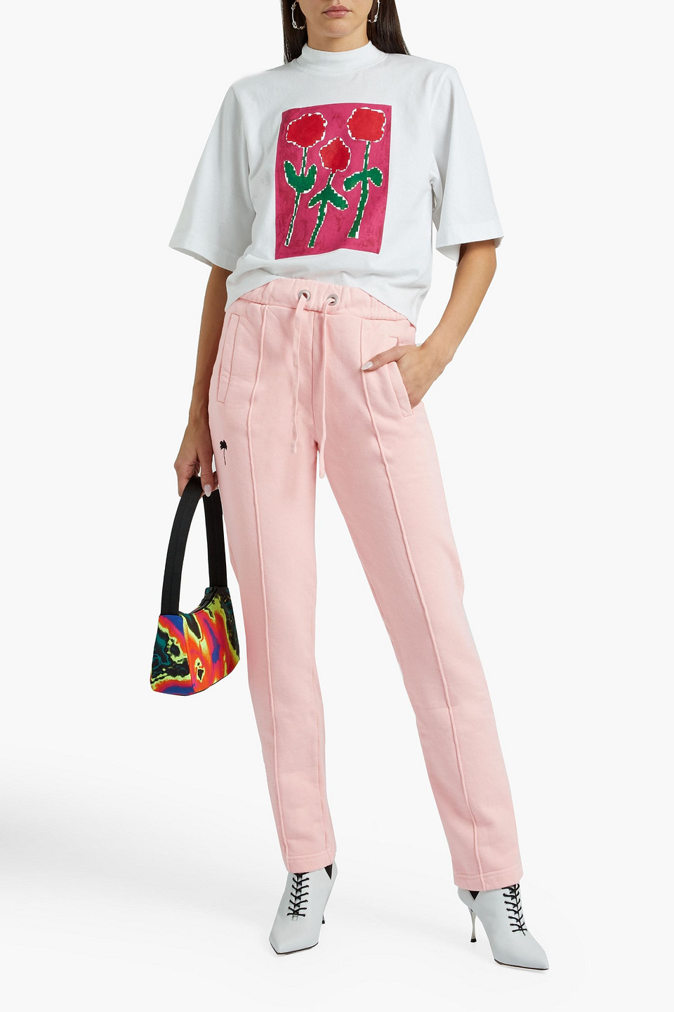 Palm Angels Embroidered French Cotton-terry Track Pants In Pastel Pink