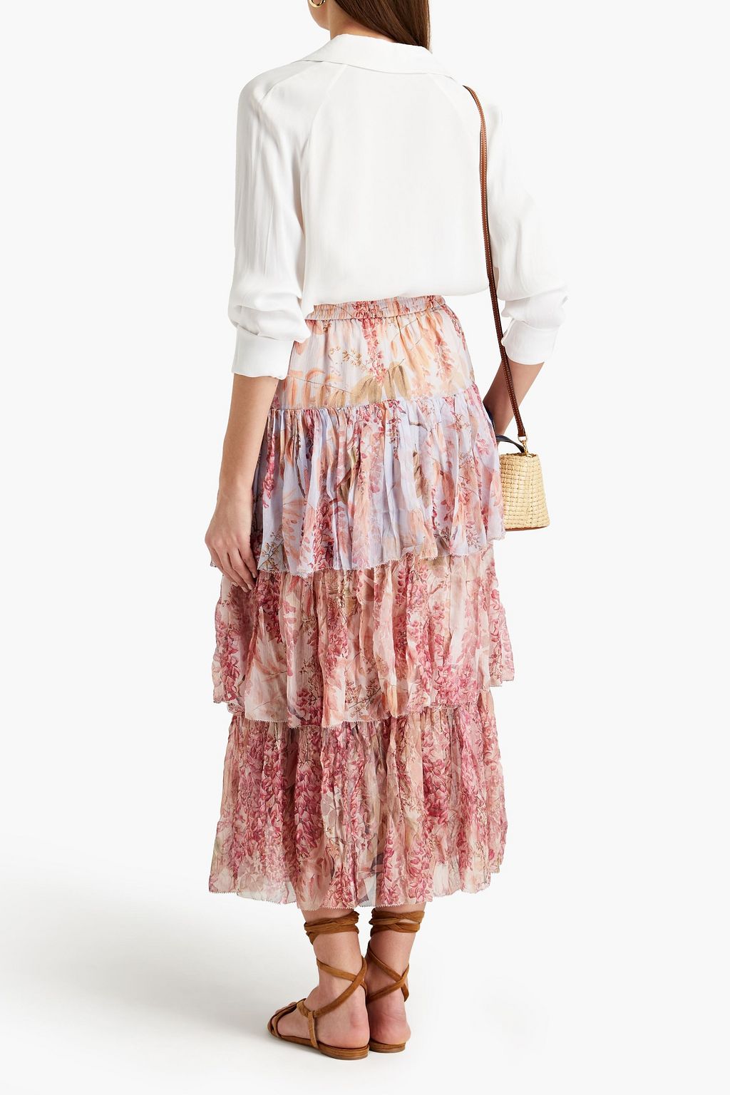 ZIMMERMANN Botanica tiered floral-print silk-crepon midi skirt