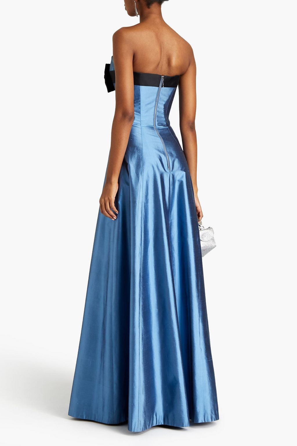RASARIO Strapless bow-embellished silk-dupioni gown