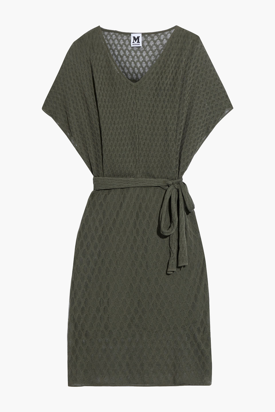 M Missoni Belted crochet-knit cotton-blend dress