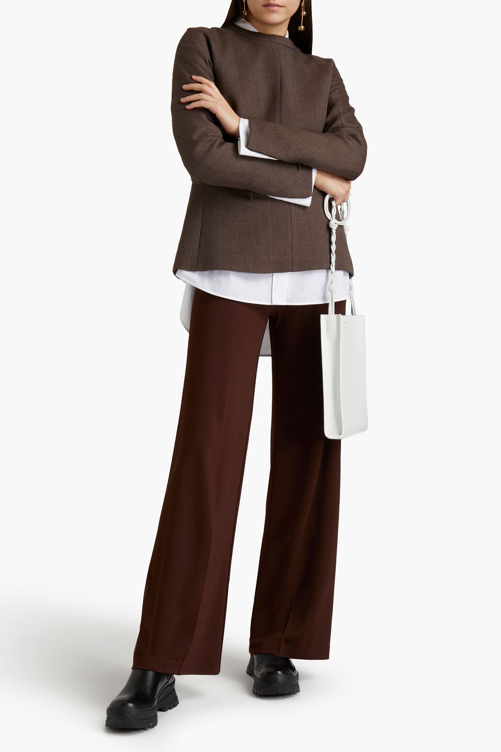 JIL SANDER Wool and silk-blend twill top
