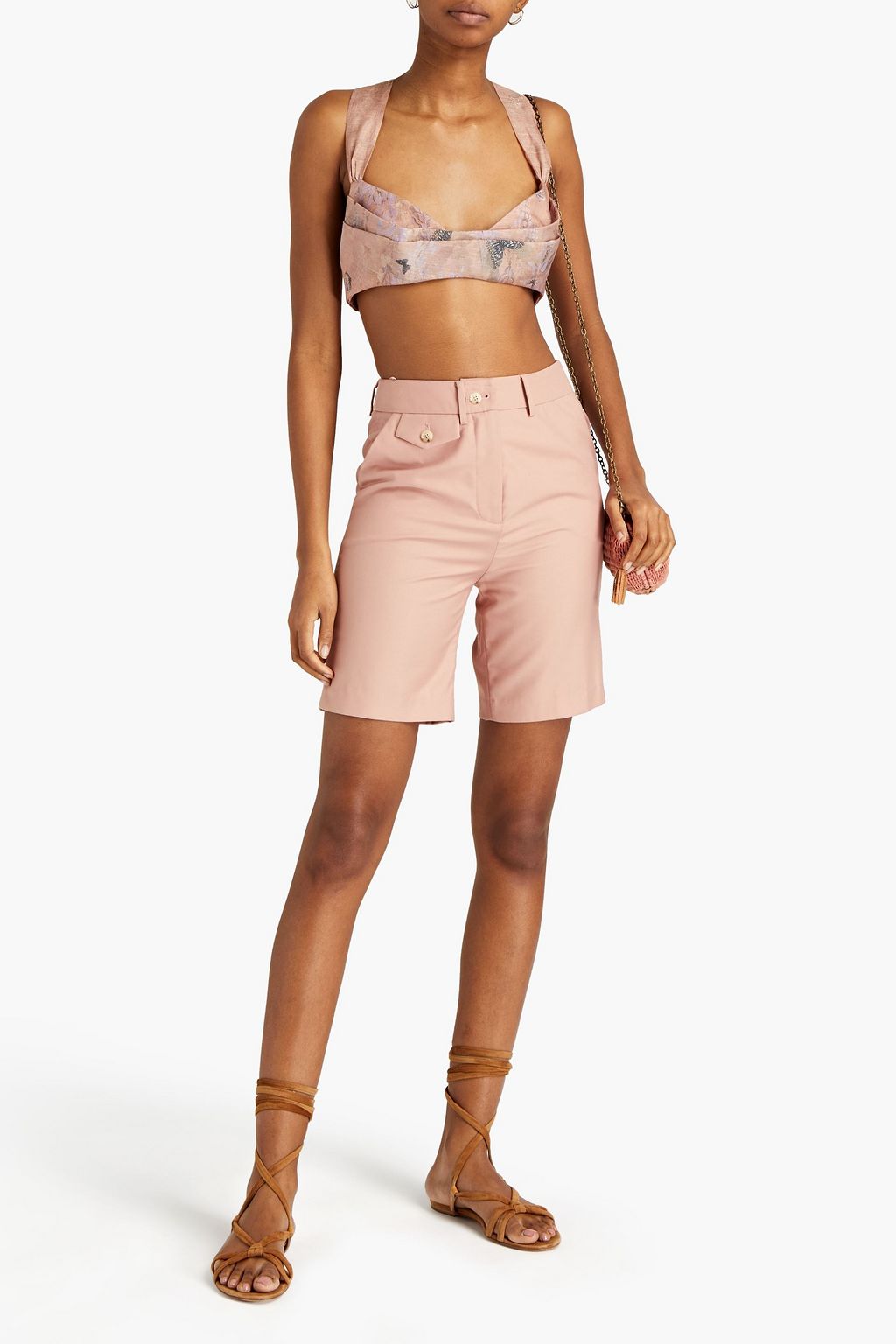 ZIMMERMANN Pleated printed linen and silk-blend bra top