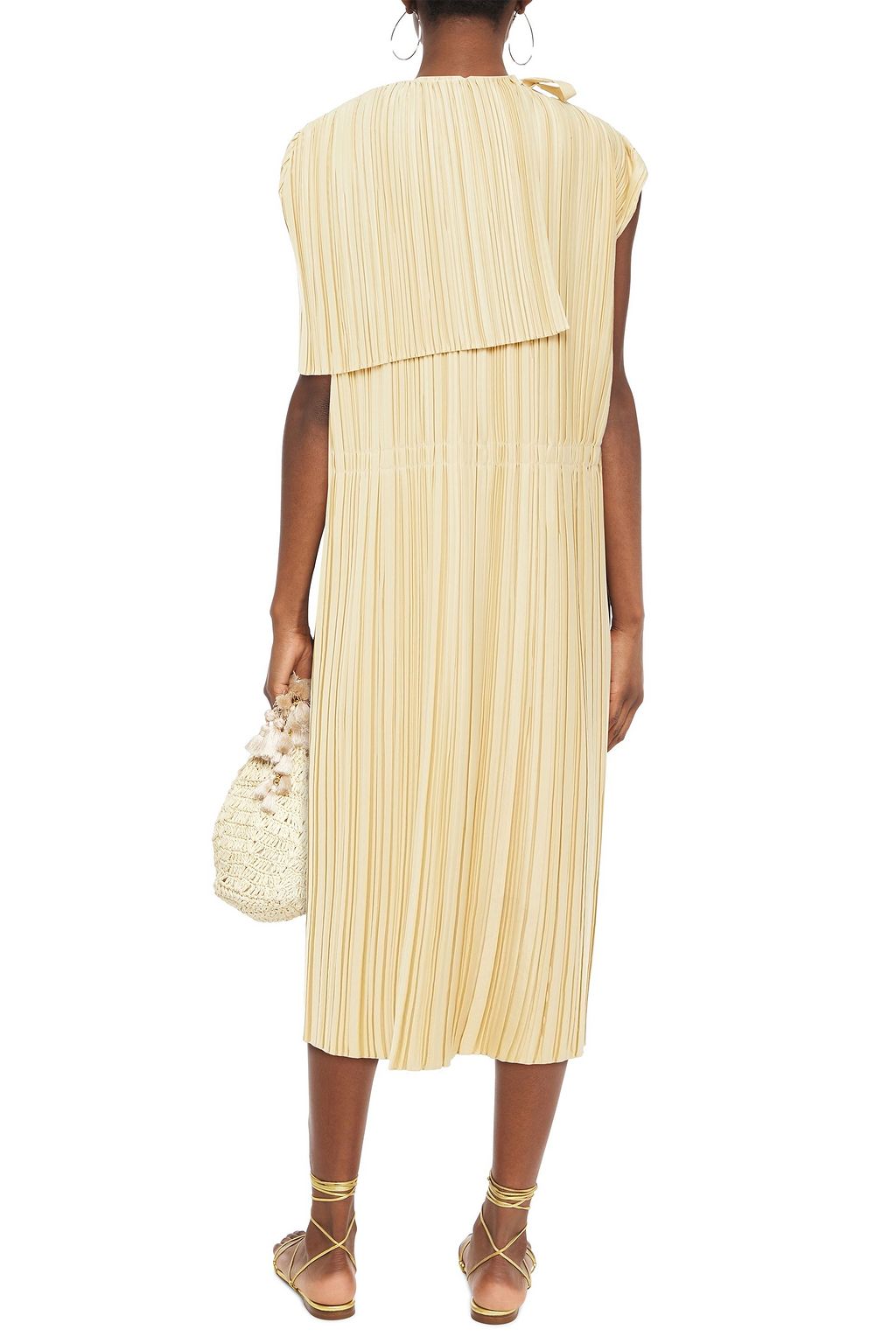 JIL SANDER Cape-effect pleated satin midi dress