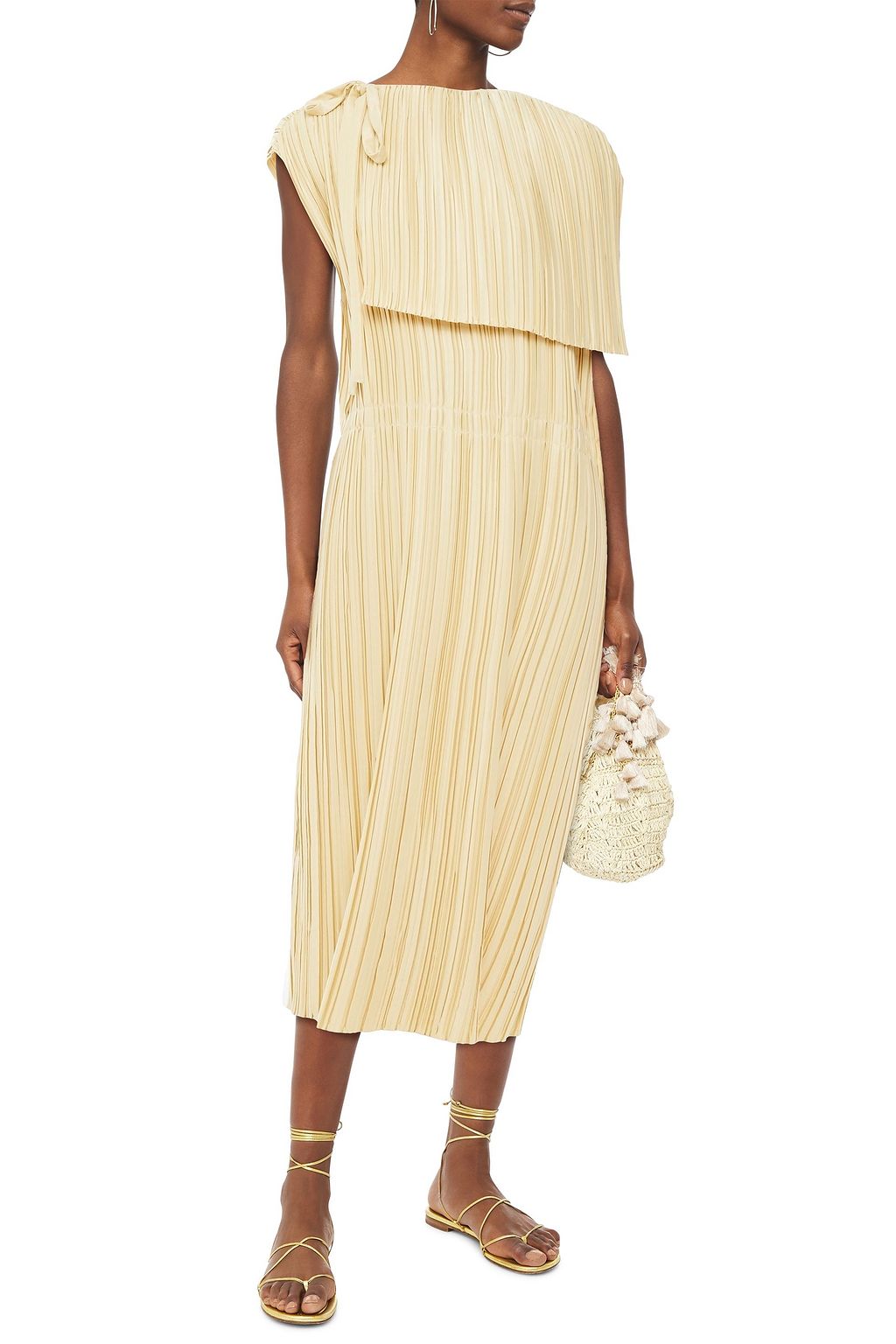 JIL SANDER Cape-effect pleated satin midi dress