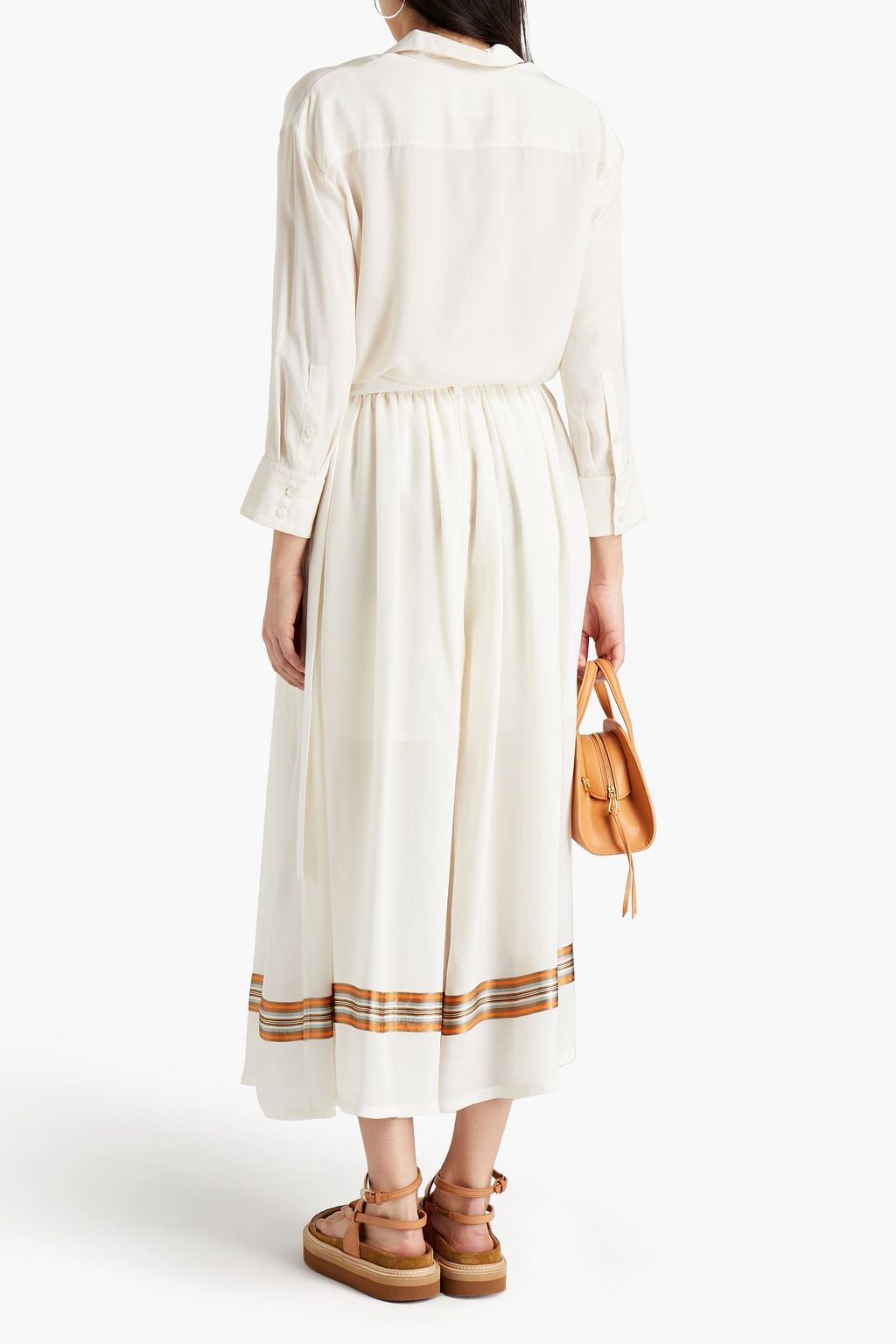 JIL SANDER Belted gathered striped woven culottes