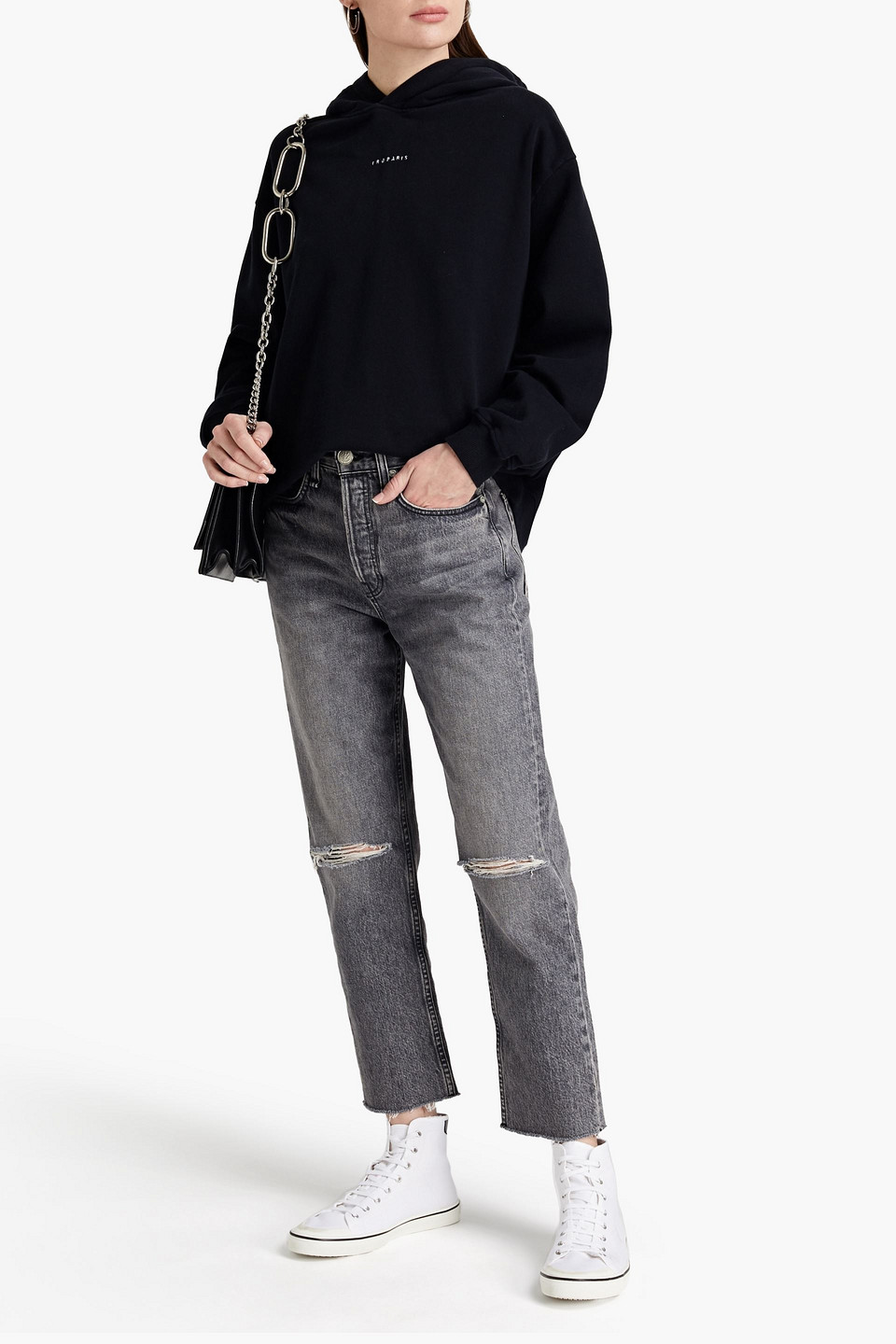 Iro Lise Oversized Printed French Cotton-terry Hoodie In Black