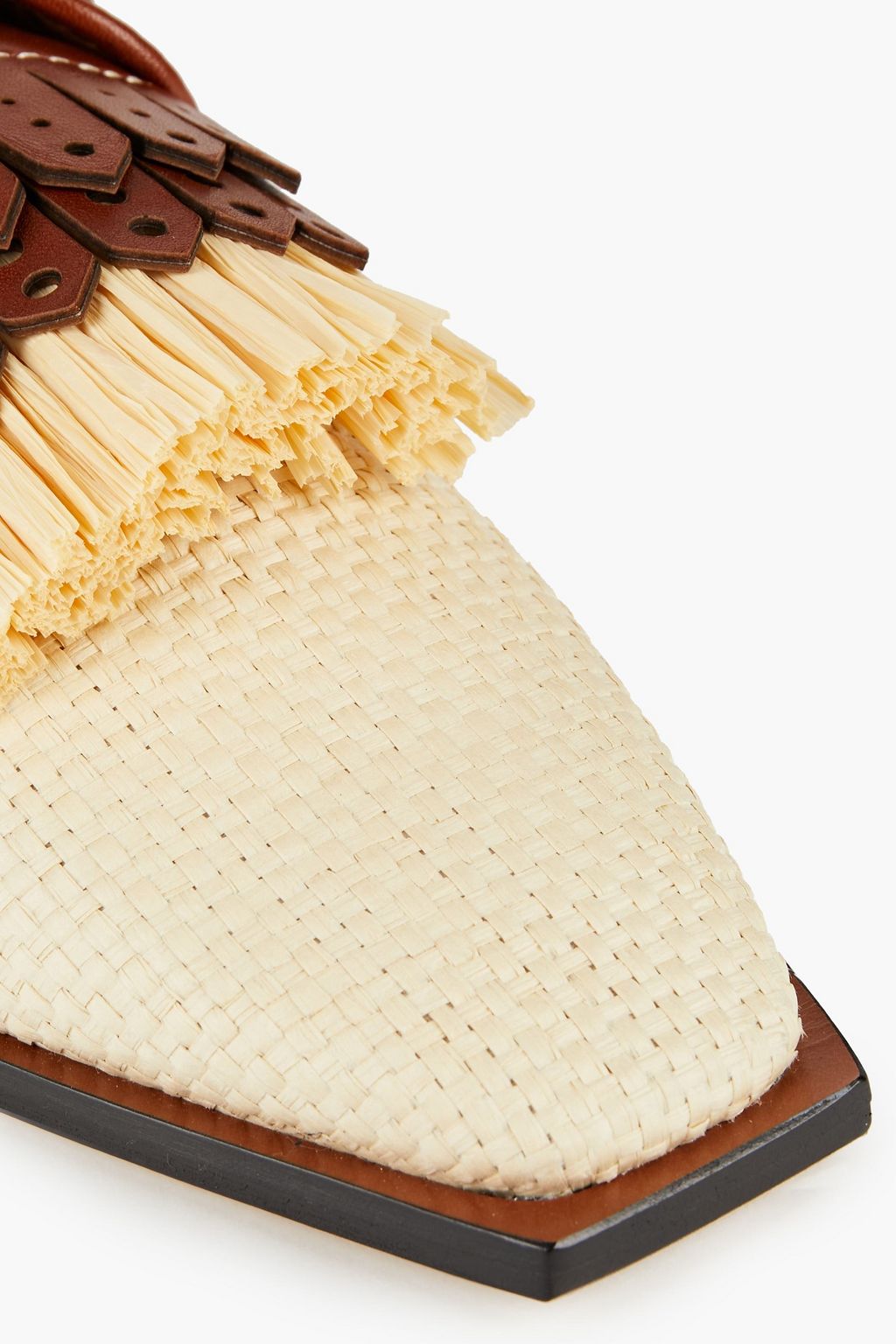ZIMMERMANN Fringed leather-trimmed raffia brogues