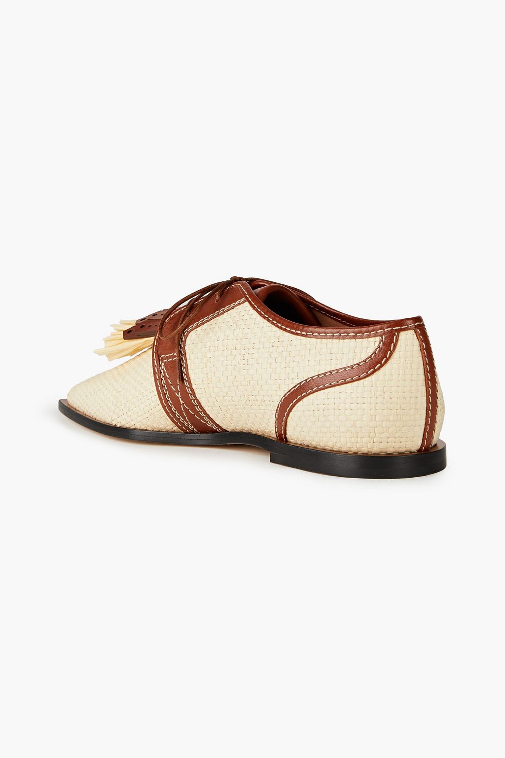ZIMMERMANN Fringed leather-trimmed raffia brogues