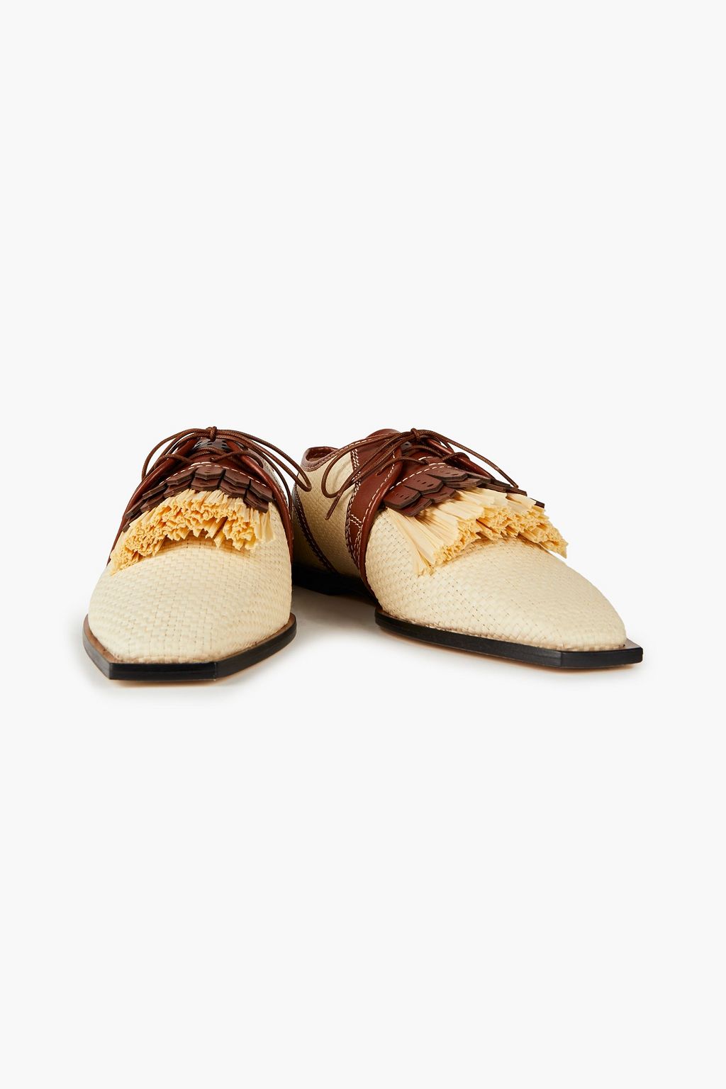 ZIMMERMANN Fringed leather-trimmed raffia brogues