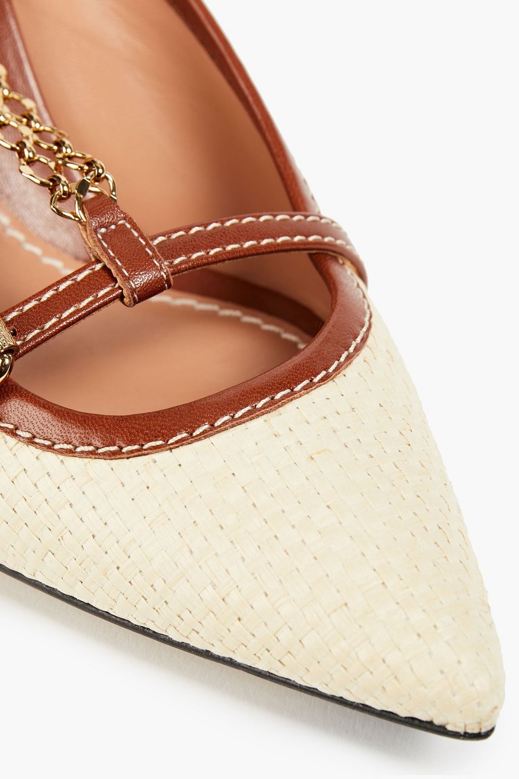 ZIMMERMANN Bow-embellished leather-trimmed raffia pumps