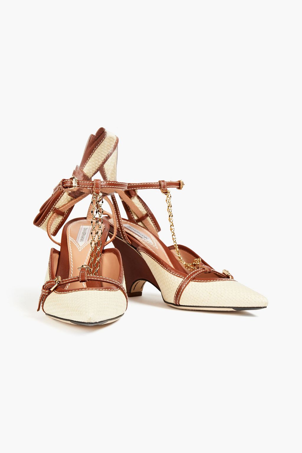 ZIMMERMANN Bow-embellished leather-trimmed raffia pumps